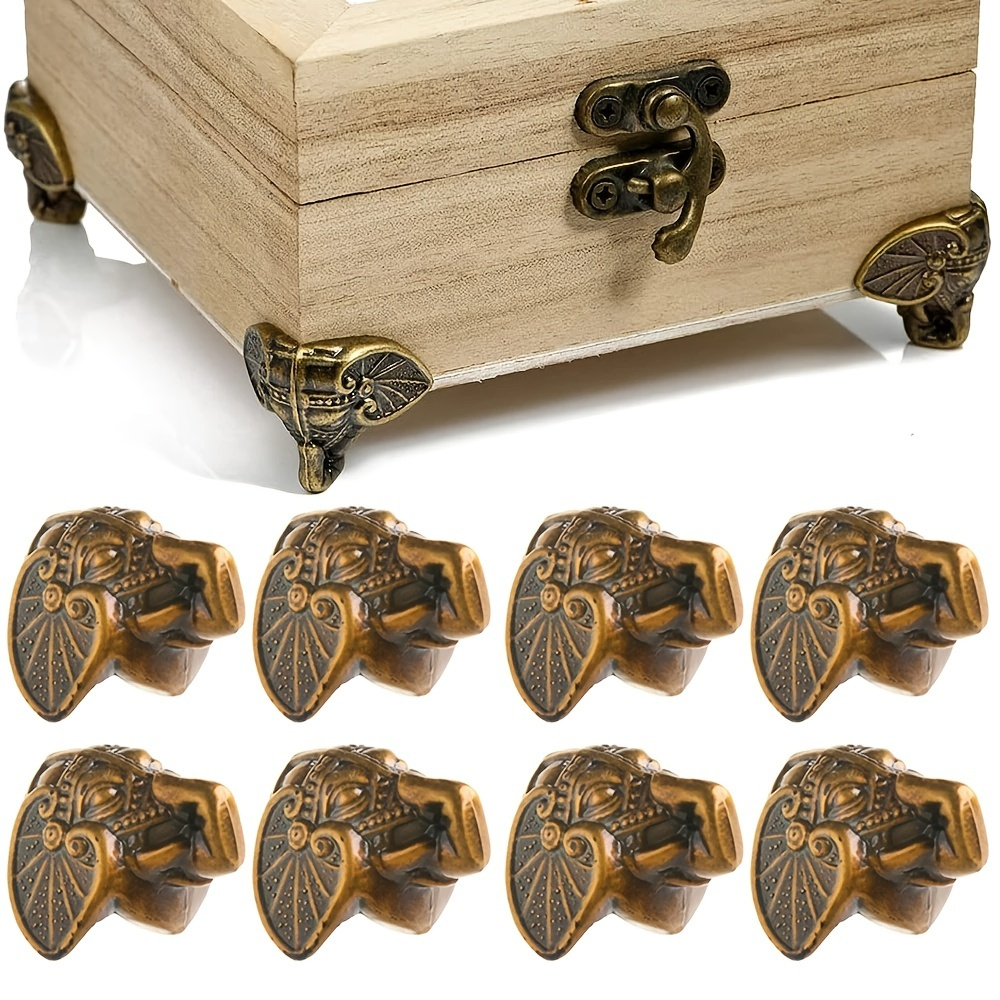 4pcs Antique Elephant Vintage Bronze Jewelry Chest Box, Wooden Case Decorative Protection Feet Leg Plastic Material