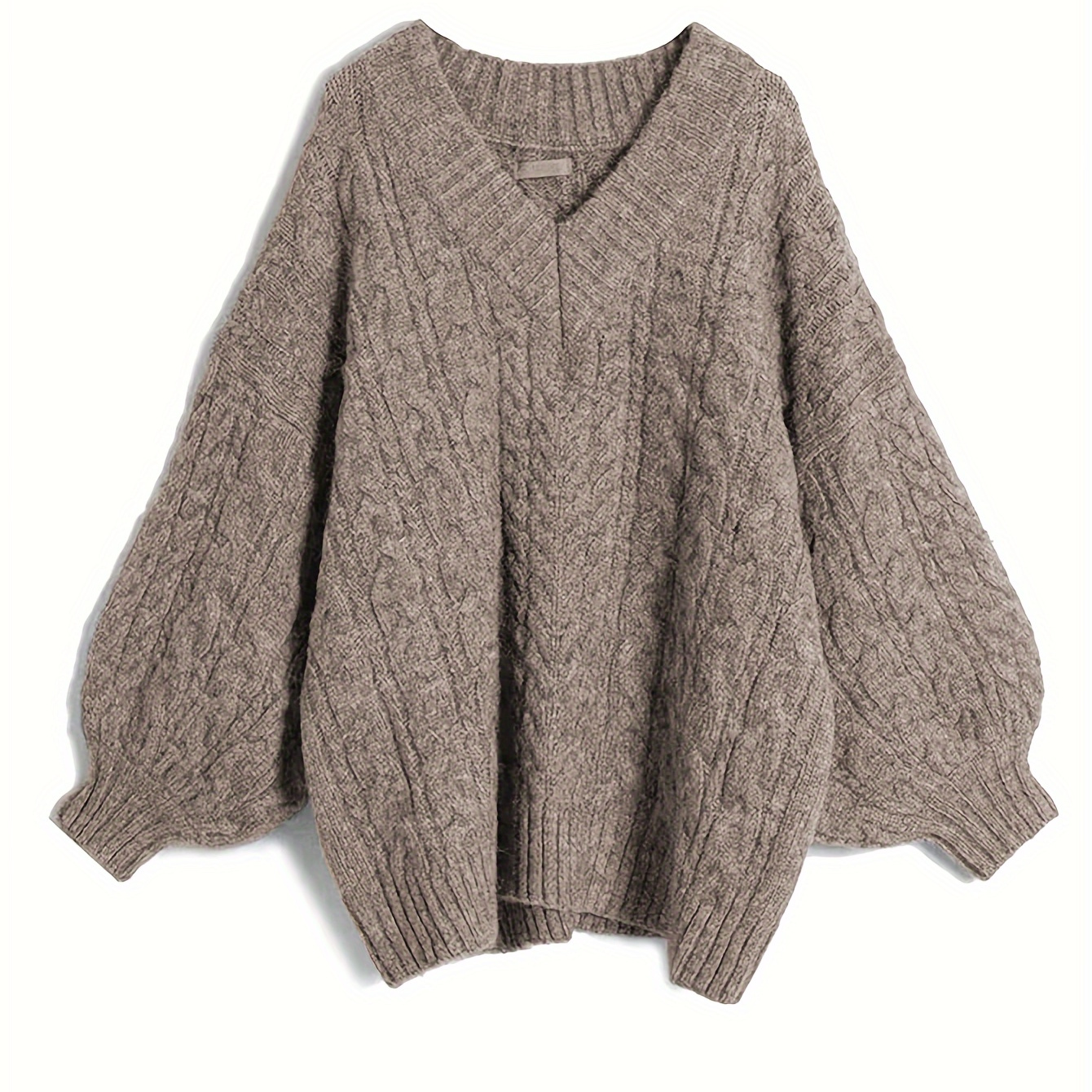 

Women's Plus Size Casual Crew Neck Cable Knit Pullover Sweater With Batwing Long Sleeves And Side Slit Hem - 100% Polyester Oversized Elegant Knitwear For Fall/winter