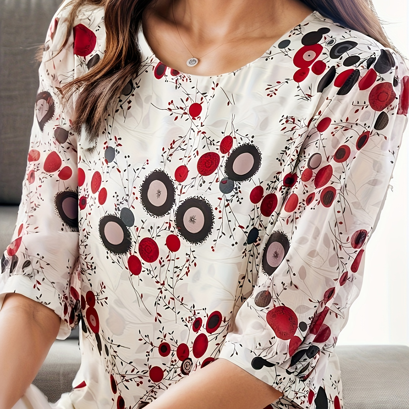 

Floral Print Crew Neck T-shirt, Casual Half Sleeve Top For Spring & Summer, Women's Clothing