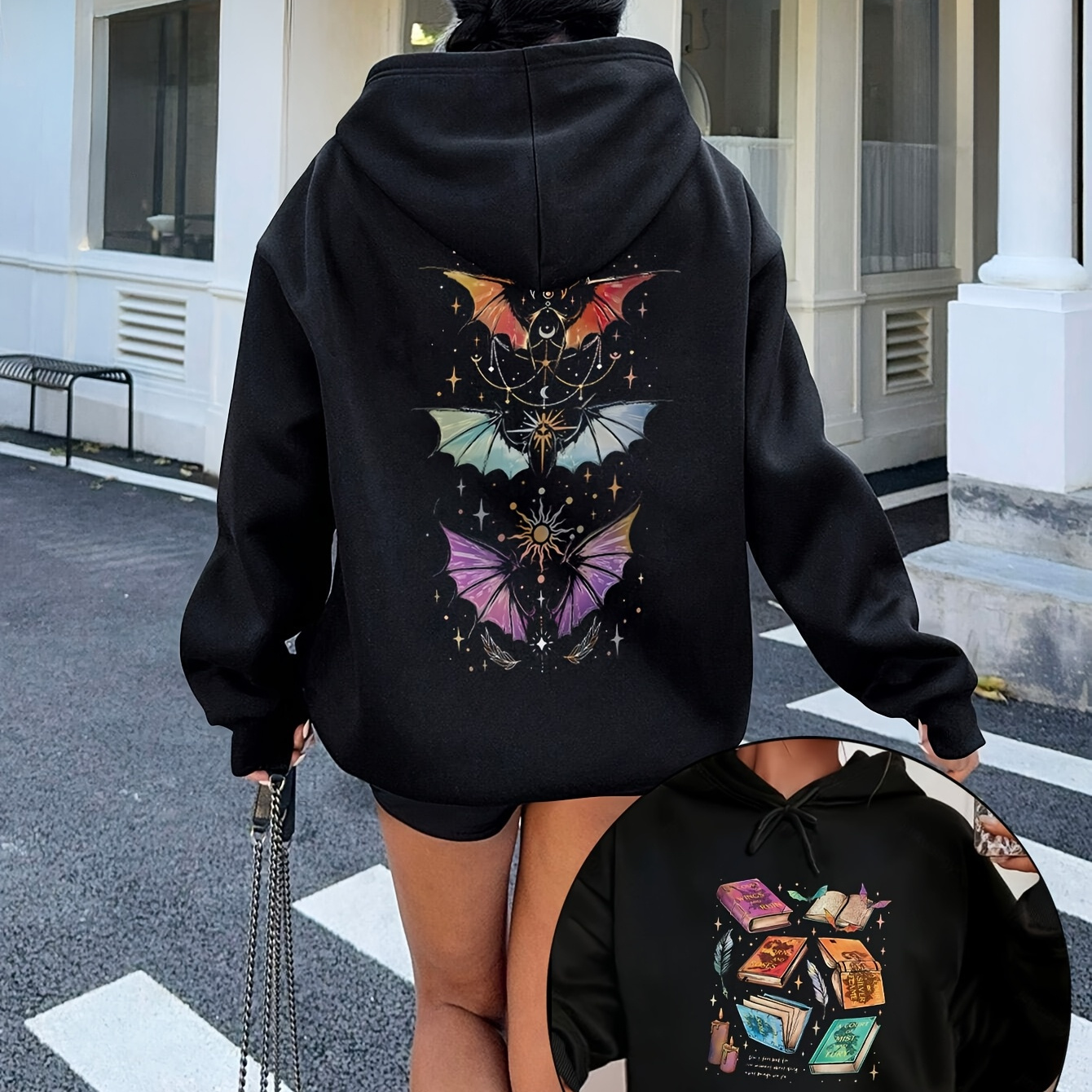 

'bat Boy, Book Lovers, Sjm Inspired Book Lovers Gift' Monogrammed Printed Hoodie, Drawstring Casual Hooded Sweatshirt With Kangaroo Pockets, Comfortable And Stylish Women's Clothing