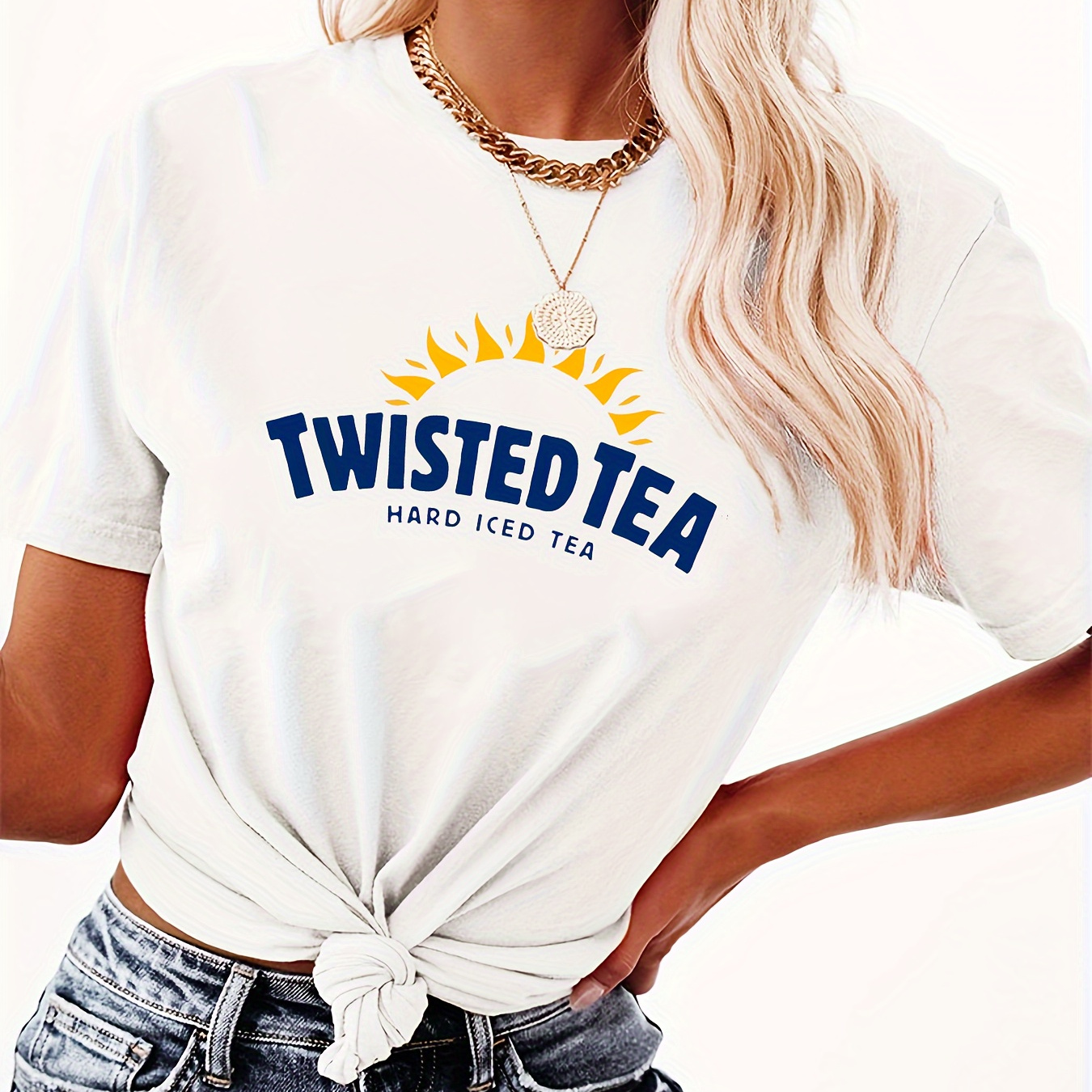

Logo Print Women's T-shirt, Vintage Style, Casual Sports Fashion, Short Sleeve, Graphic Tee