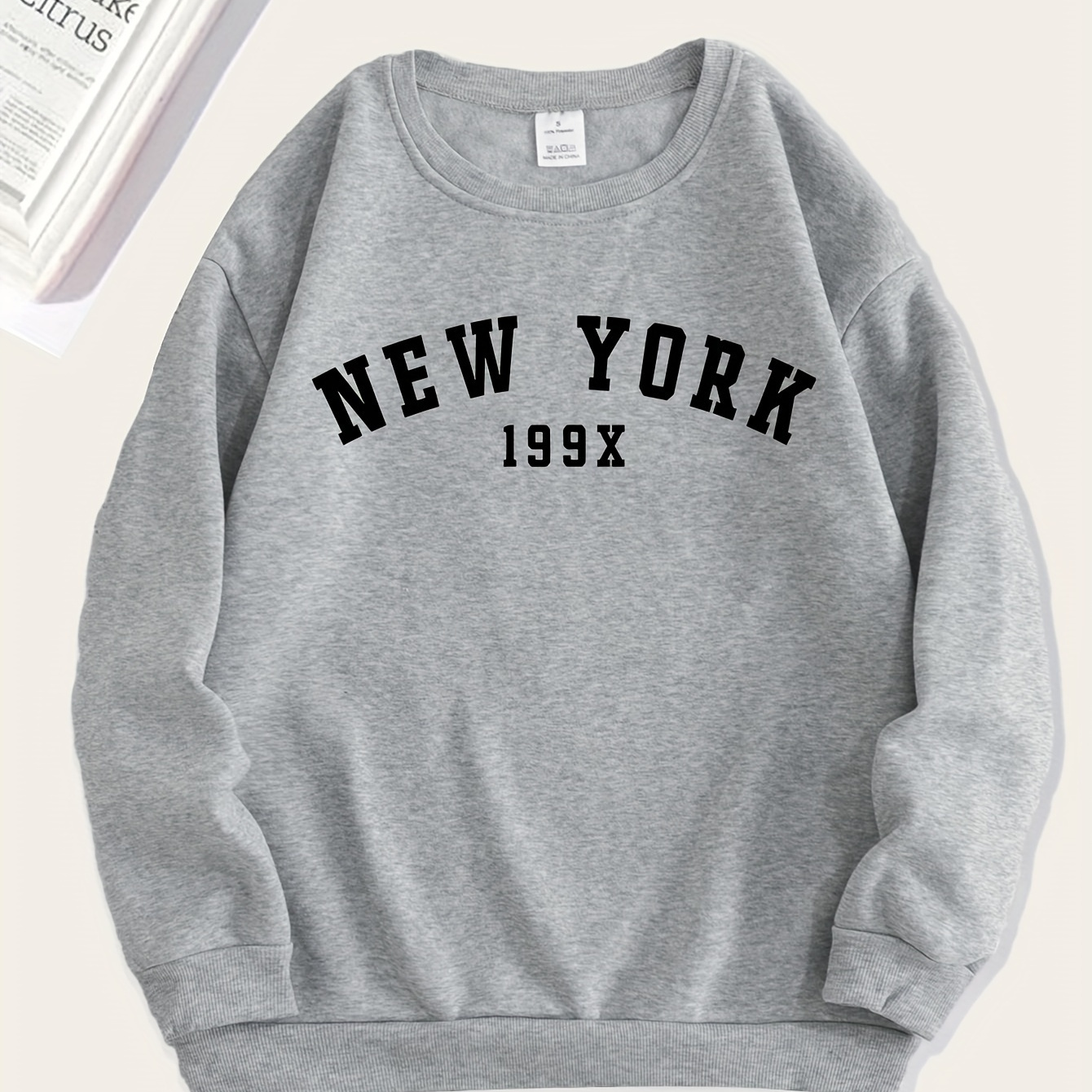 

New York Letter Print Sweatshirt, Crew Neck Long Sleeve Casual Sweatshirt For Winter & Fall, Women's Clothing