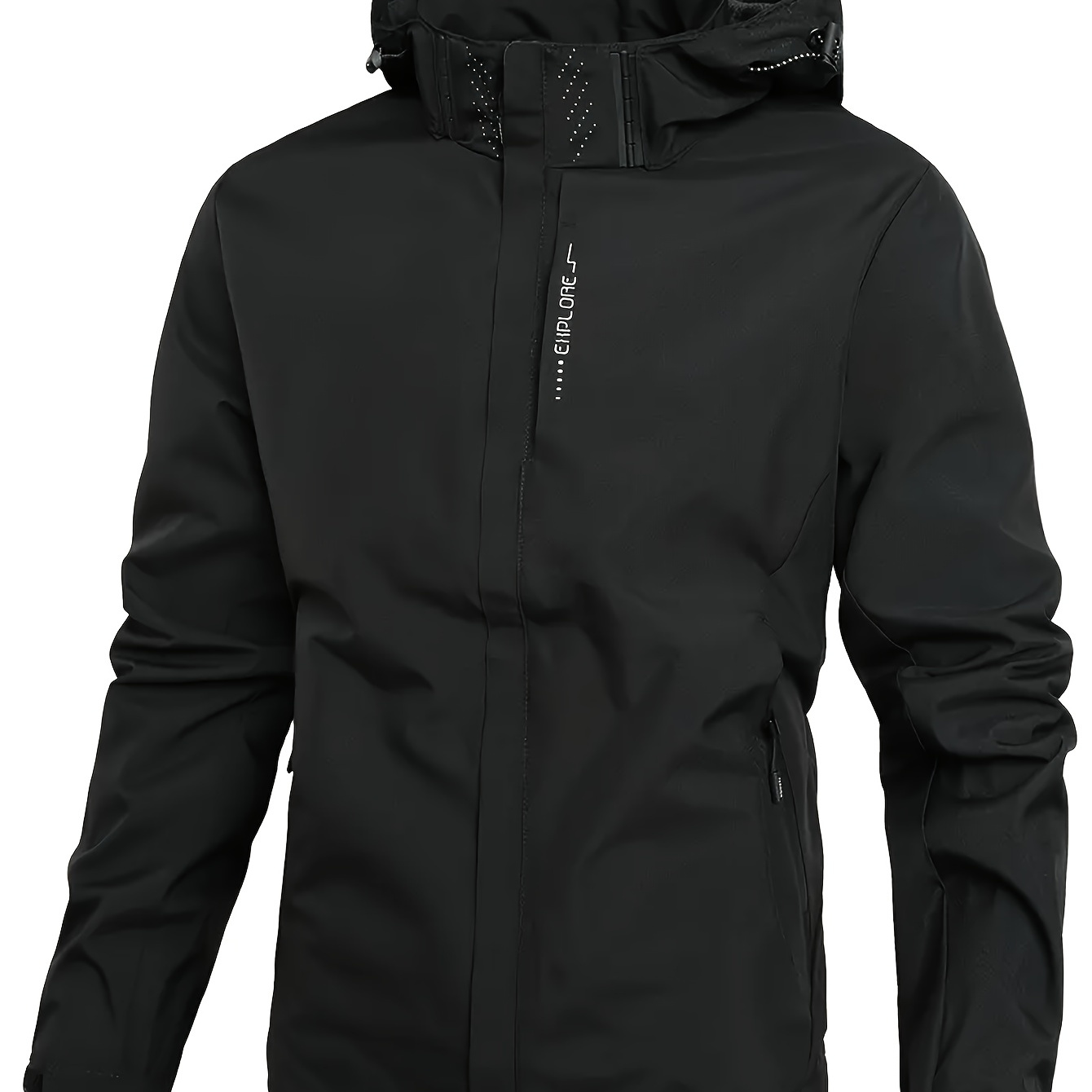 

Casual Polyester Windbreaker Jacket For Men - Spring/fall Lightweight Hooded Coat With Drawstring, Stretch, Pattern, Regular Sleeve & Fit, Breathable Windproof
