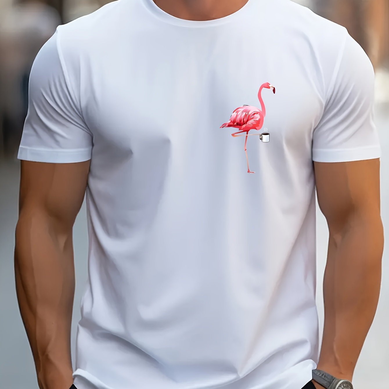 

Flamingo Print Tee Shirt, Tees For Men, Casual Short Sleeve T-shirt For Summer