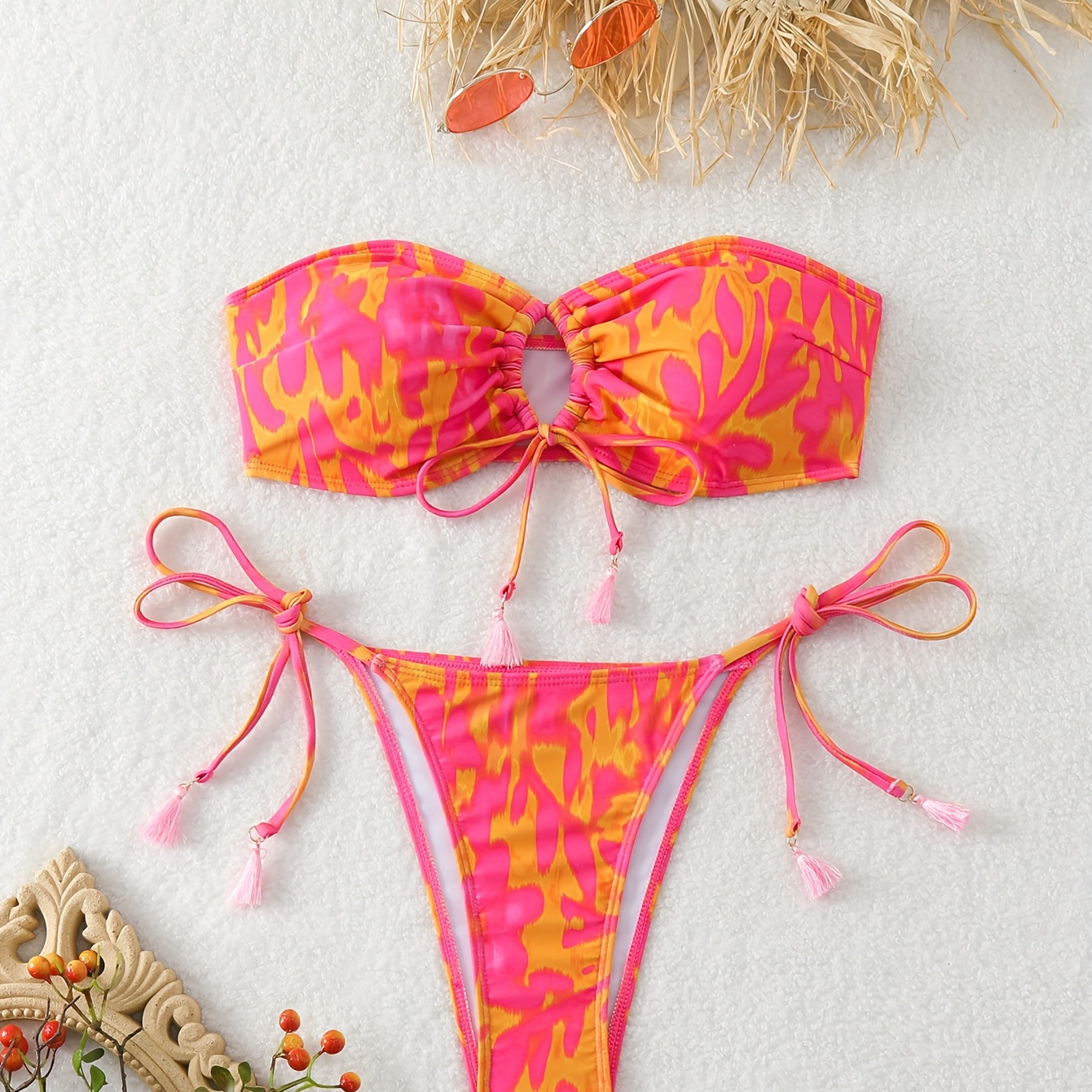 

Tube Top Bandeau 2 Piece Set Bikini, Tie Front Tie Side High Cut Swimsuits, Women's Swimwear & Clothing