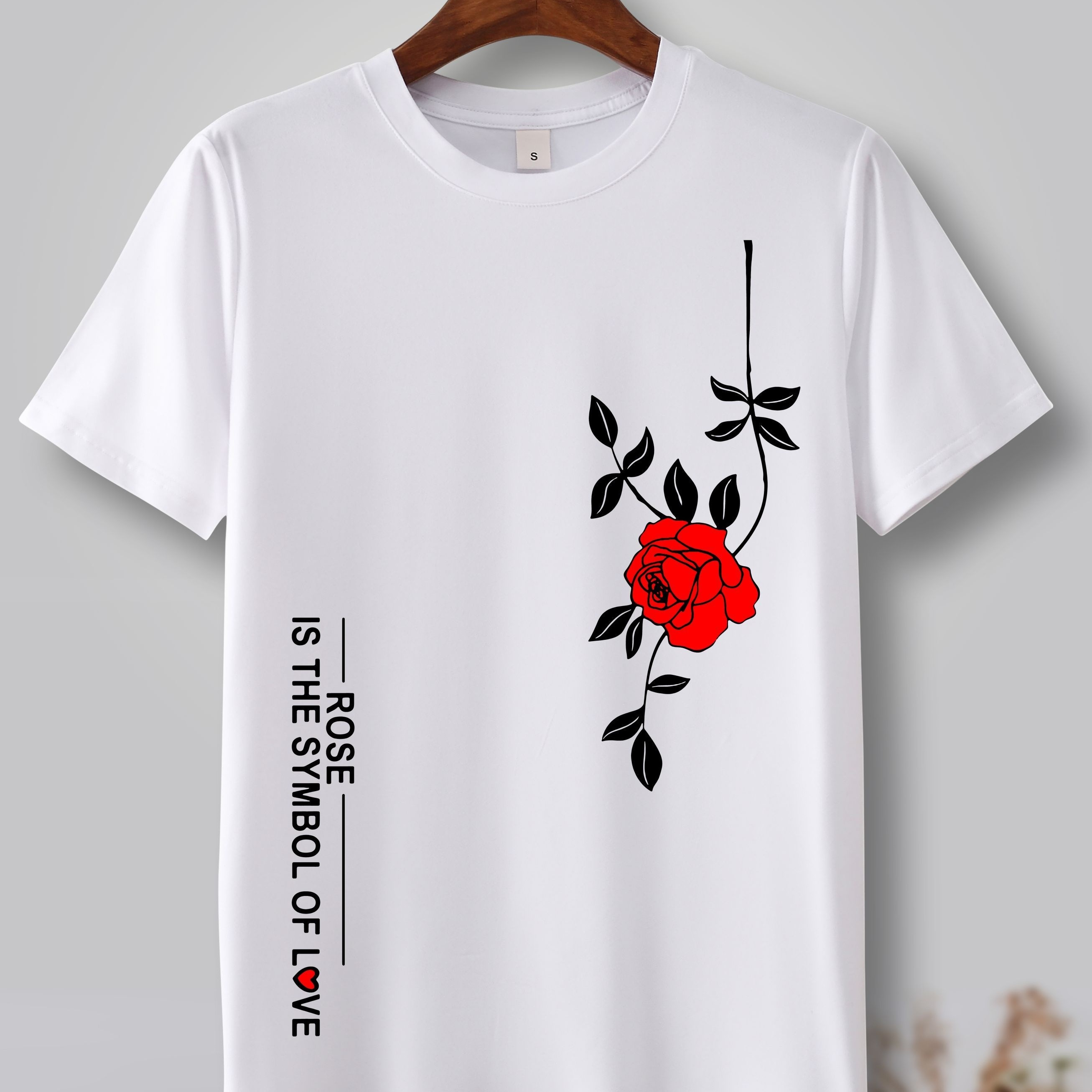 

Rose Print Tee Shirt, Tees For Men, Casual Short Sleeve T-shirt For Summer