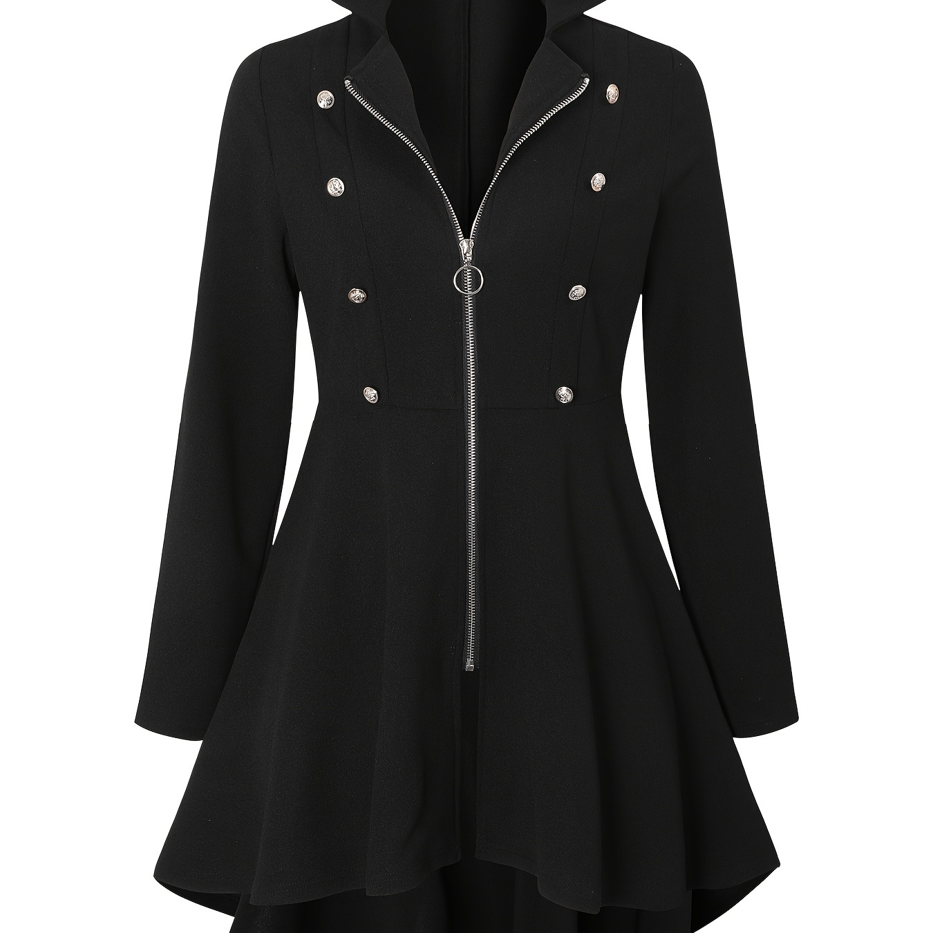 

1pc Elegant Women' Color Long Sleeve Lapel Jacket With Zipper - Polyester Knit Fabric, Casual Spring/fall Trench Coat