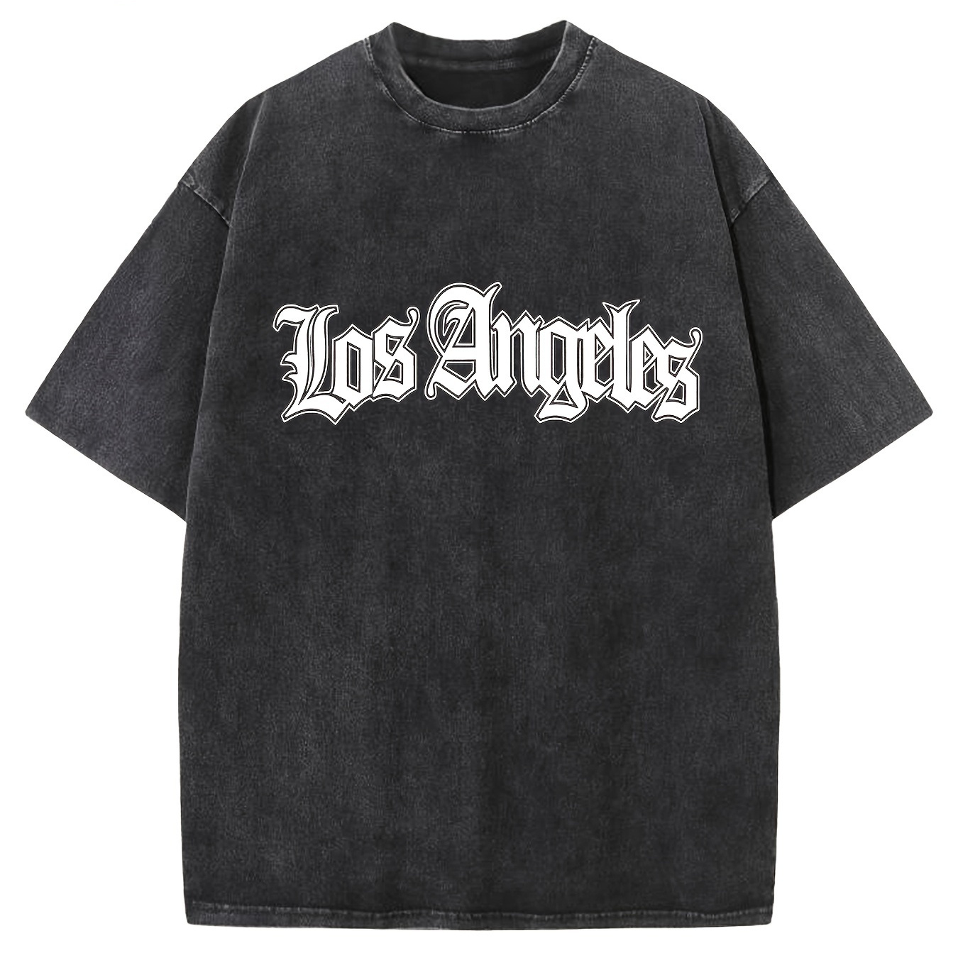 

los Angeles" Creative Pattern Printing Heavy 230g Pure Cotton Oversized Drop Shoulder T-shirt Washed T-shirt Men's Retro Street T-shirt Loose Hip-hop Unisex Top Acid Wash T-shirt