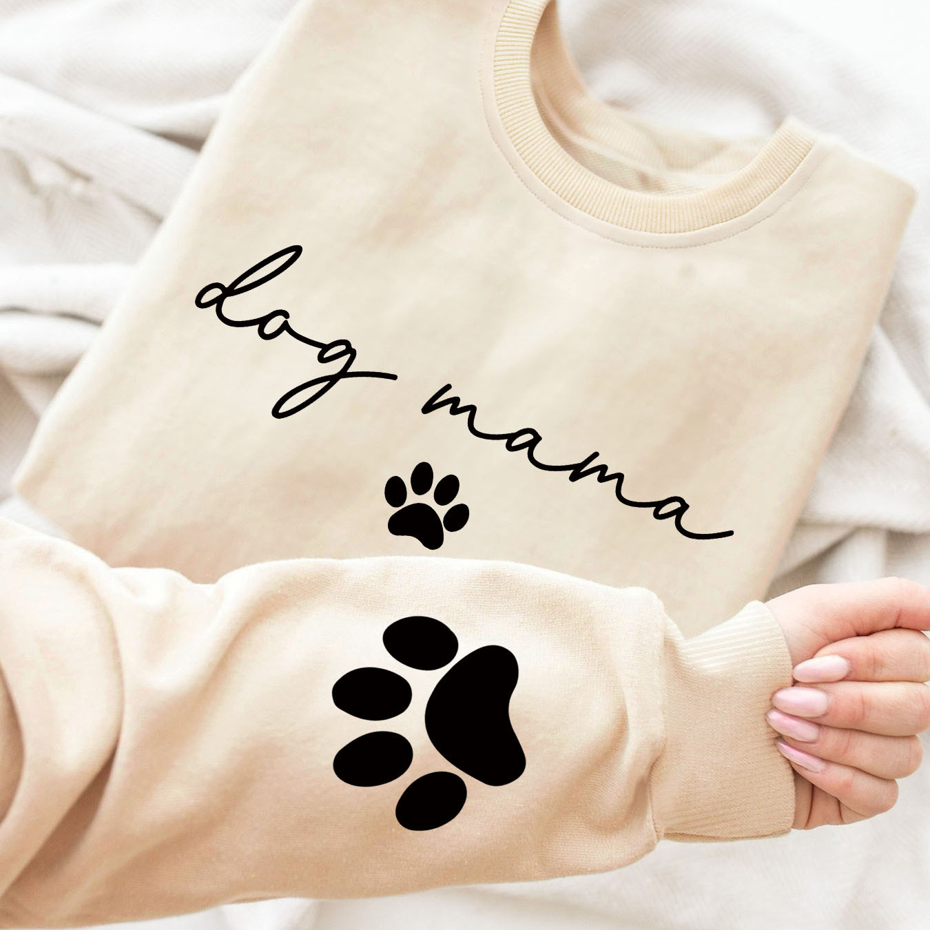 

Casual Print Crew Neck Sweatshirt - 100% Polyester Knit Fabric, Long Sleeve, Spring/fall Top With Dog Paw Print Design