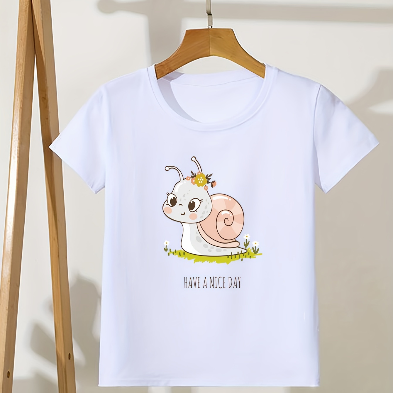 

Toddler Girls Lovely Cartoon Snail Print Short Sleeve T-shirt Comfy Tees Summer Clothes Party Gift