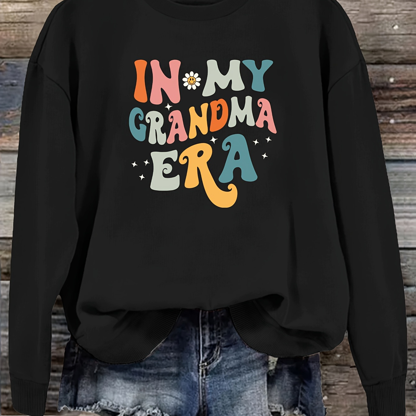 

Grandma Era Print Sweatshirt, Crew Neck Casual Sweatshirt For Fall & Spring, Women's Clothing