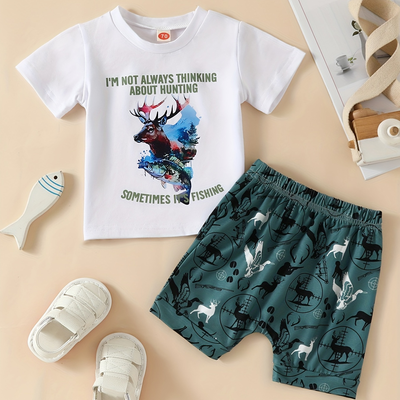 Infant Toddler Outfit Set fishing Hunting Graphic Tee - Temu