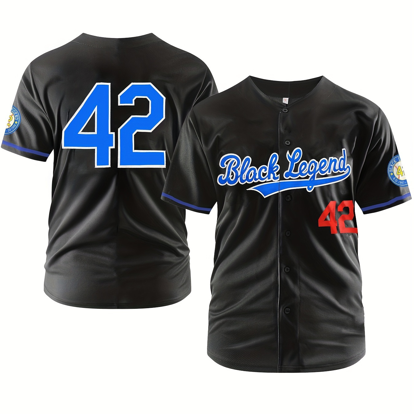 

Men's Black #42 Baseball Jersey Loose Embroidery Sporty, Fashionable, Casual, Breathable On The Street