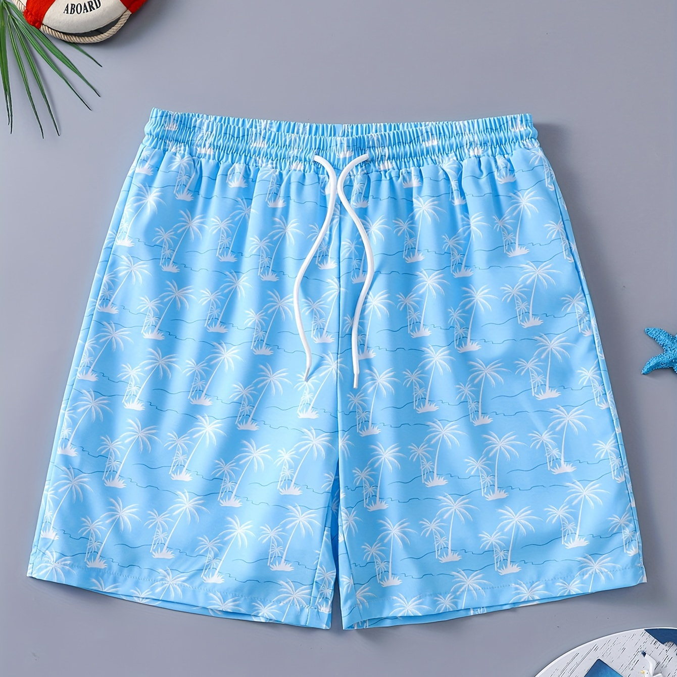 

Coconut Tree Full Pattern Quick Dry Swim Trunks For Boys, Elastic Waist Beach Shorts, Boys Swimwear For Summer Vacation