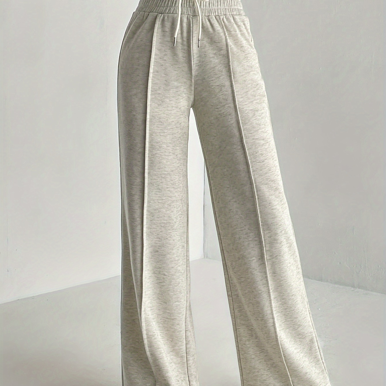 

Pantalon large à cordon de serrage de couleur unie, pantalon décontracté à taille élastique pour le printemps et l'automne, vêtements pour femmes