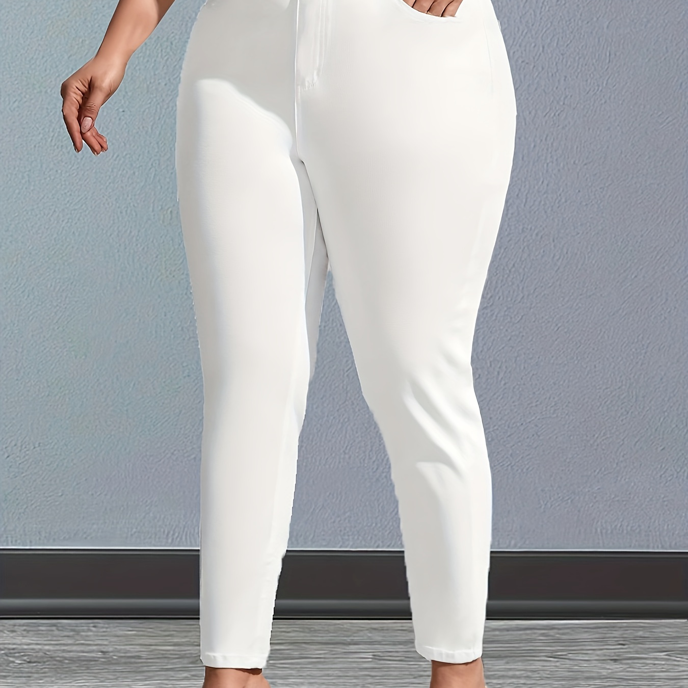 

Plus Size Plain White High Stretch Elegant Skinny Fit Versatile Denim Pants, Women's Denim Jeans & Clothing