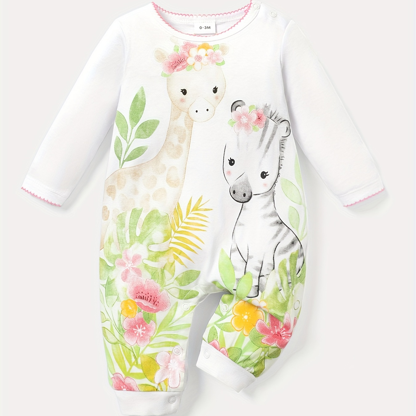 

Baby Girls 100% Cotton Animal Print Ruffle Trim Long Sleeve Spliced Jumpsuit