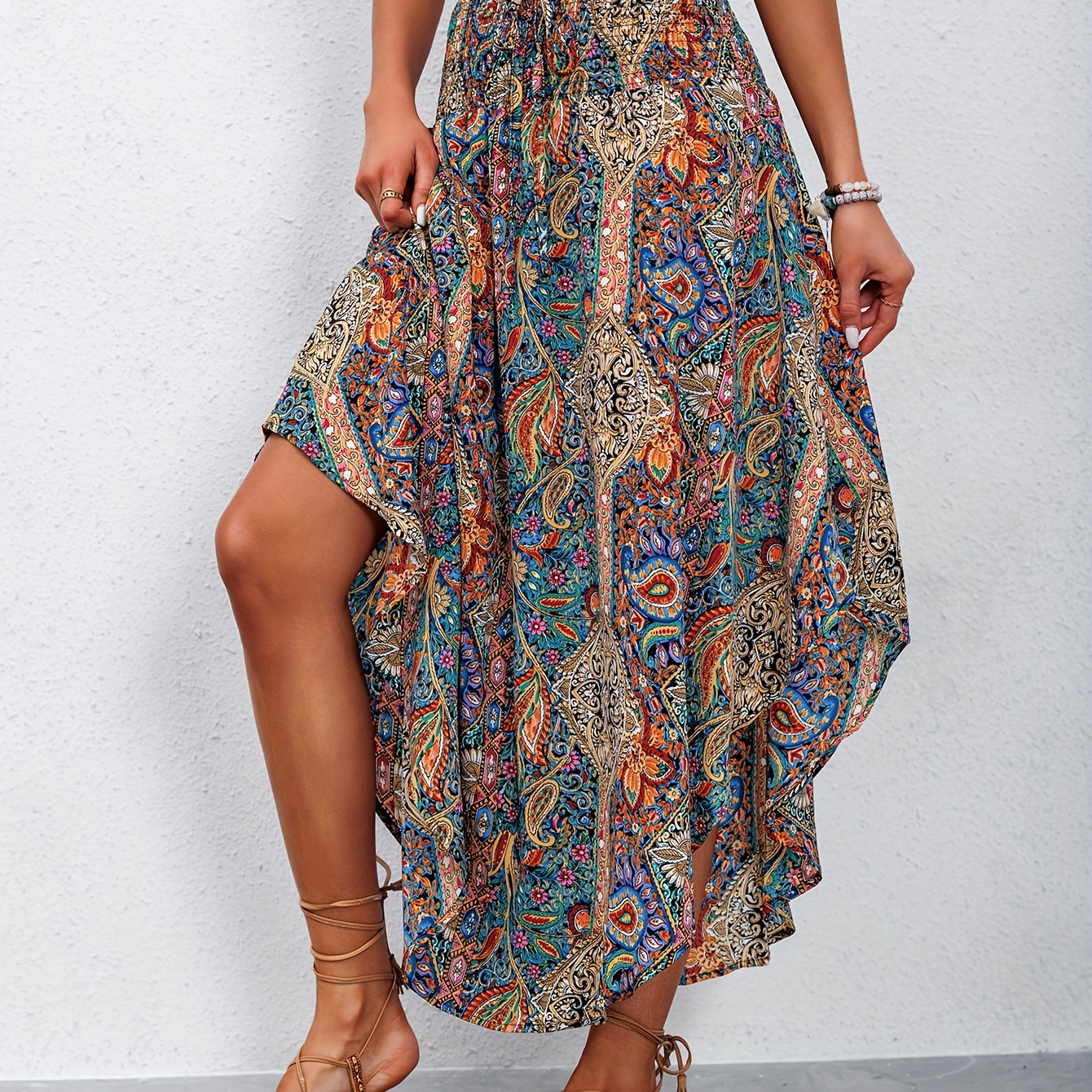 

Paisley Print High Waist Skirt, Casual Lace Up Skirt For , Women's Clothing