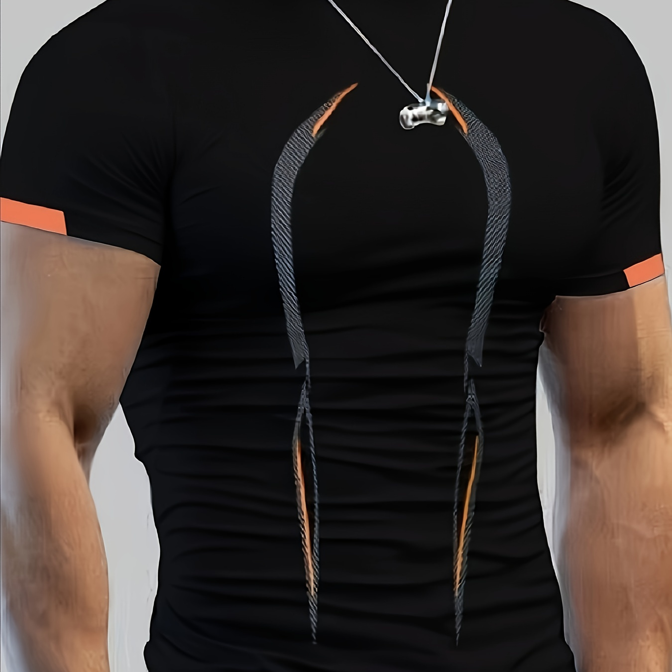 

Pattern Slim Neck And Short Sleeve T-shirt, Breathable And Quick Tops For Men's Summer Fitness Training And Outdoors Sports Wear