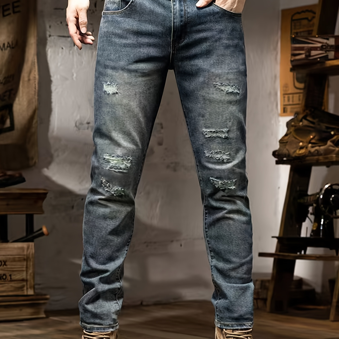 

Men's Casual Slim Fit Ripped Distressed Jeans, Men's Denim Pants For All