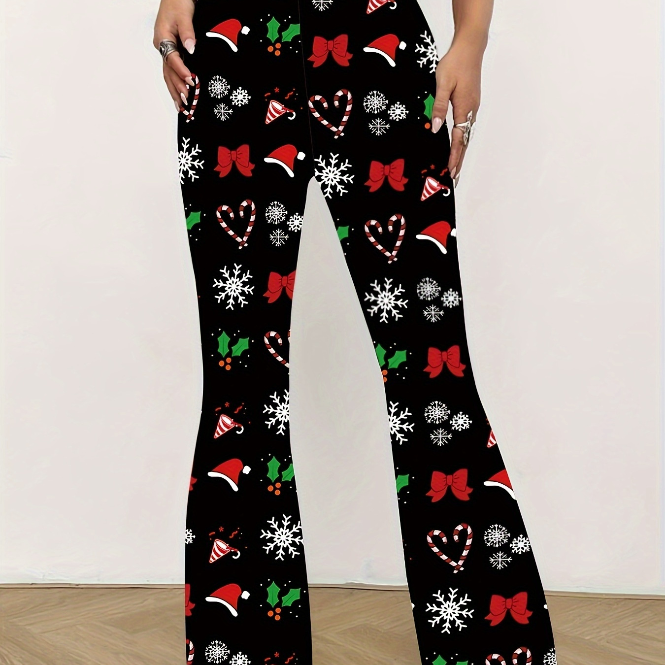 

Women's High-stretch Flare Pants With Print - Comfortable Polyester , Machine Washable