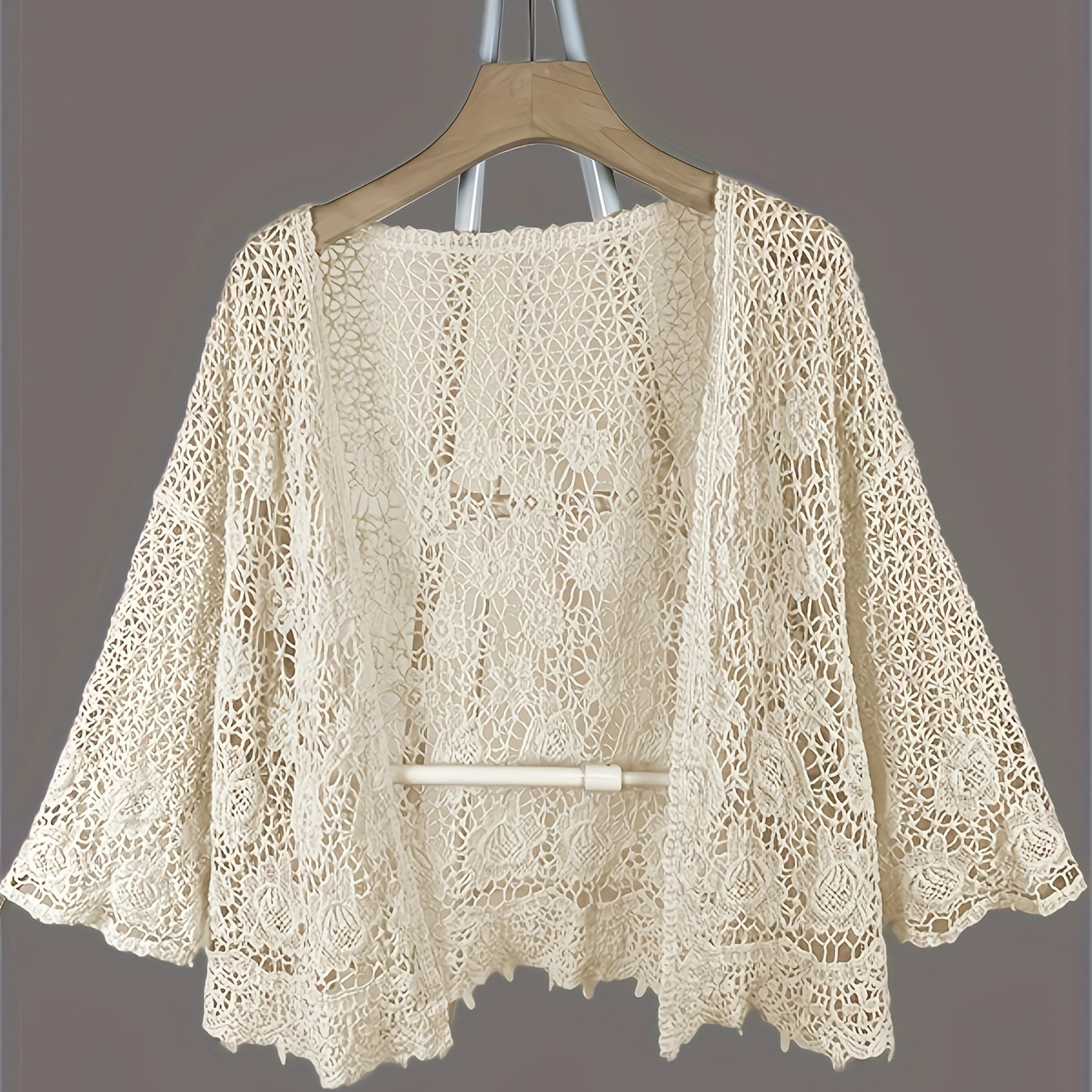 

Open Front Lace Cardigan, Chic Flare Sleeve Cover Up, Women's Clothing