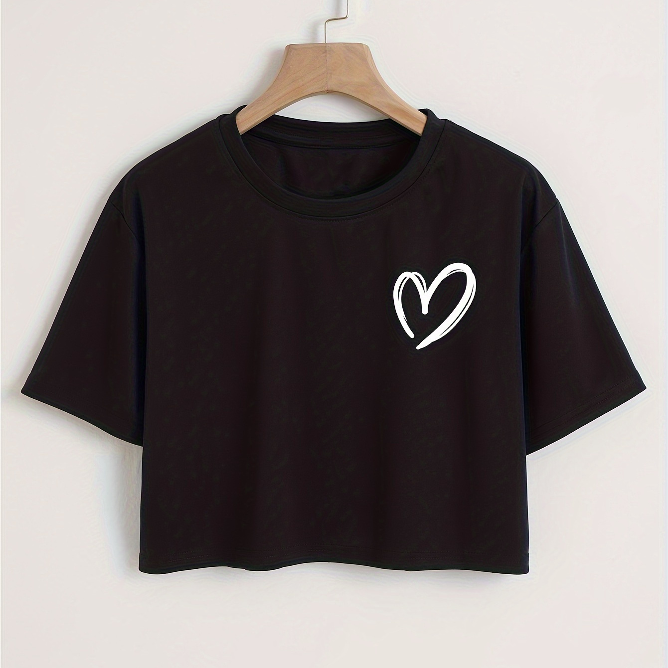 

Solid Color Crew Neck Crop T-shirt, Casual Short Sleeve Top For Spring & Summer, Women's Clothing