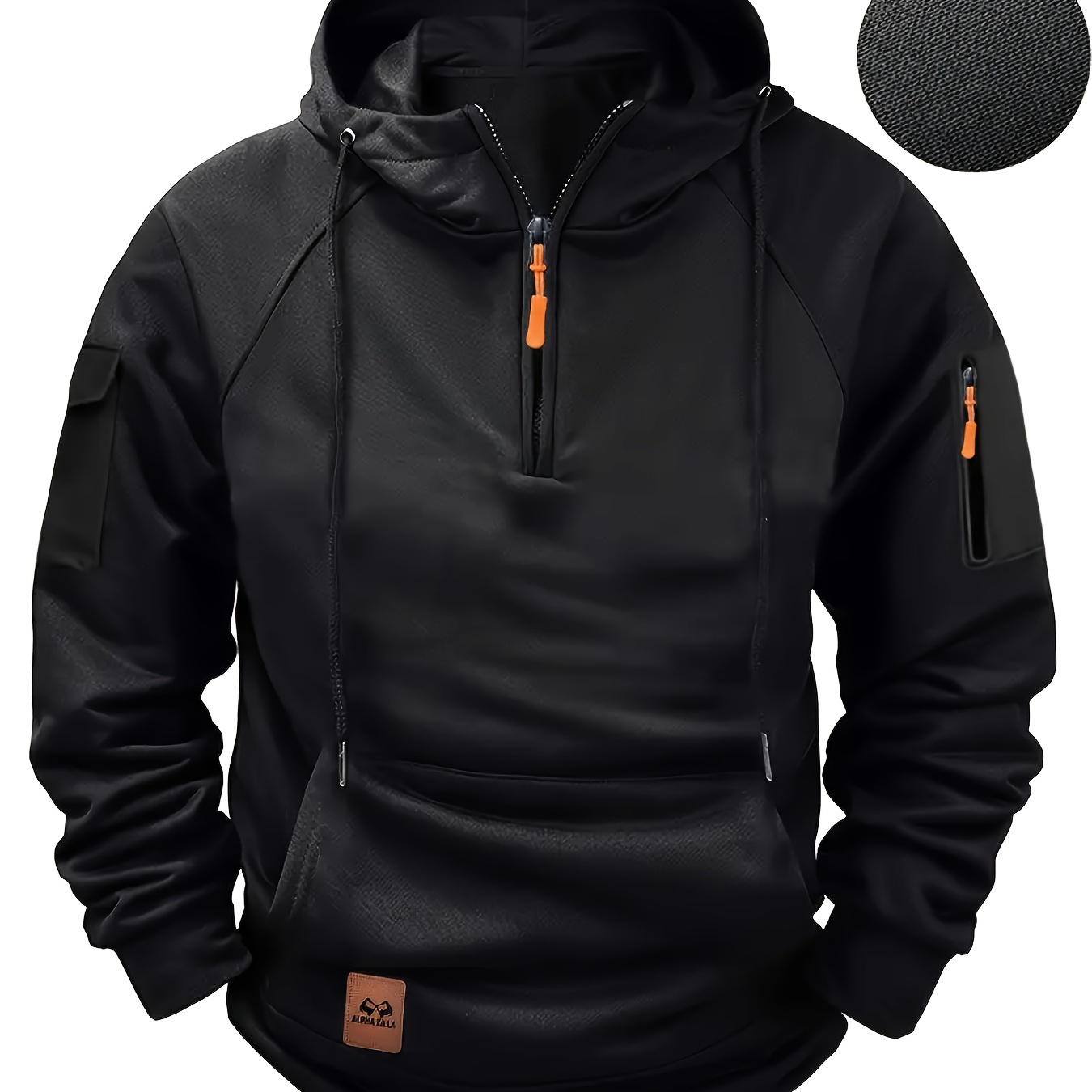 

) Men's Hooded Sweatshirt With Half- Pockets - Casual Long Sleeve, Polyester , Ideal For Fall/winter