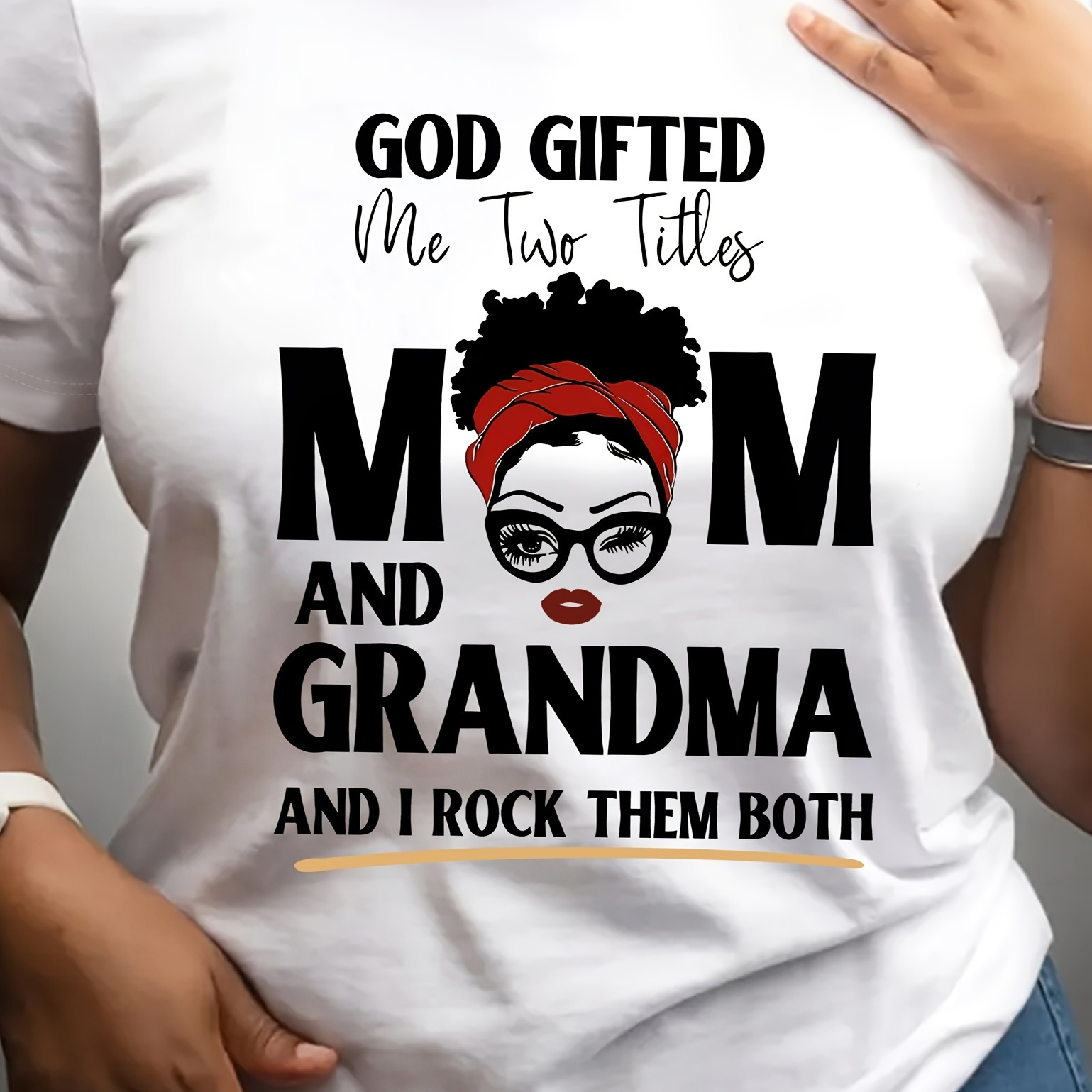 

Mom & Grandma Letter Graphic Print T-shirt, Casual Short Sleeve Crew Neck Top, Women's Clothing