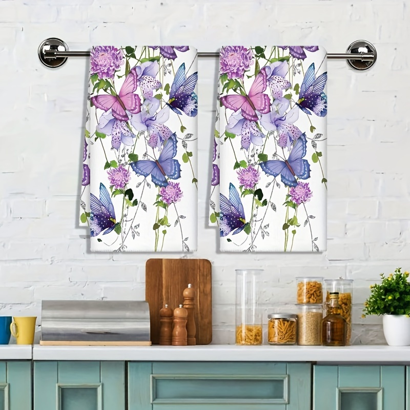 

2pcs de cuisine à motif papillon et fleur aquarelle, et absorbant, adapté à et à en printemps et en été, fournitures de décoration de cuisine 45*70cm