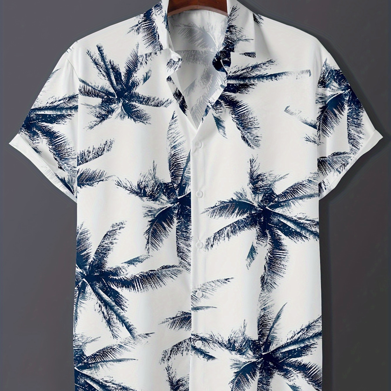

Men's Coconut Trees Graphic Print Shirt, Casual Lapel Button Up Short Sleeve Shirt For Summer Outdoor Activities