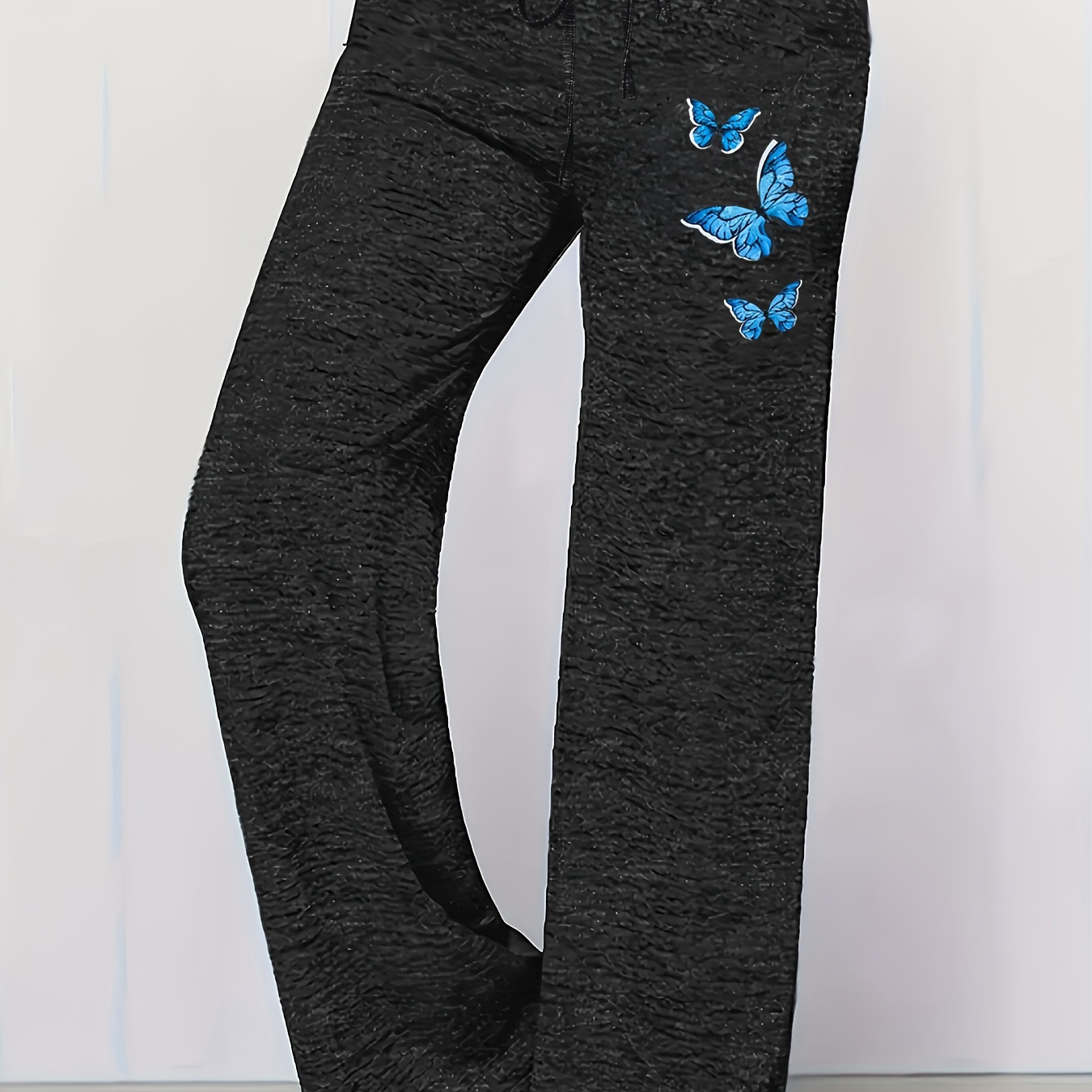 

Plus Size Casual Print Wide Leg Pants, Polyester, Stretch, With Drawstring For Long Trousers