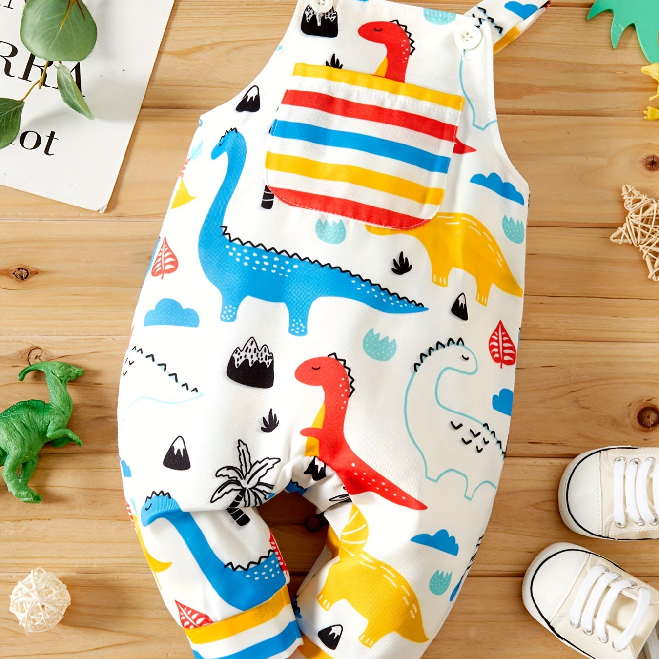 

Baby Boy Allover Colorful Dinosaur Print Overalls