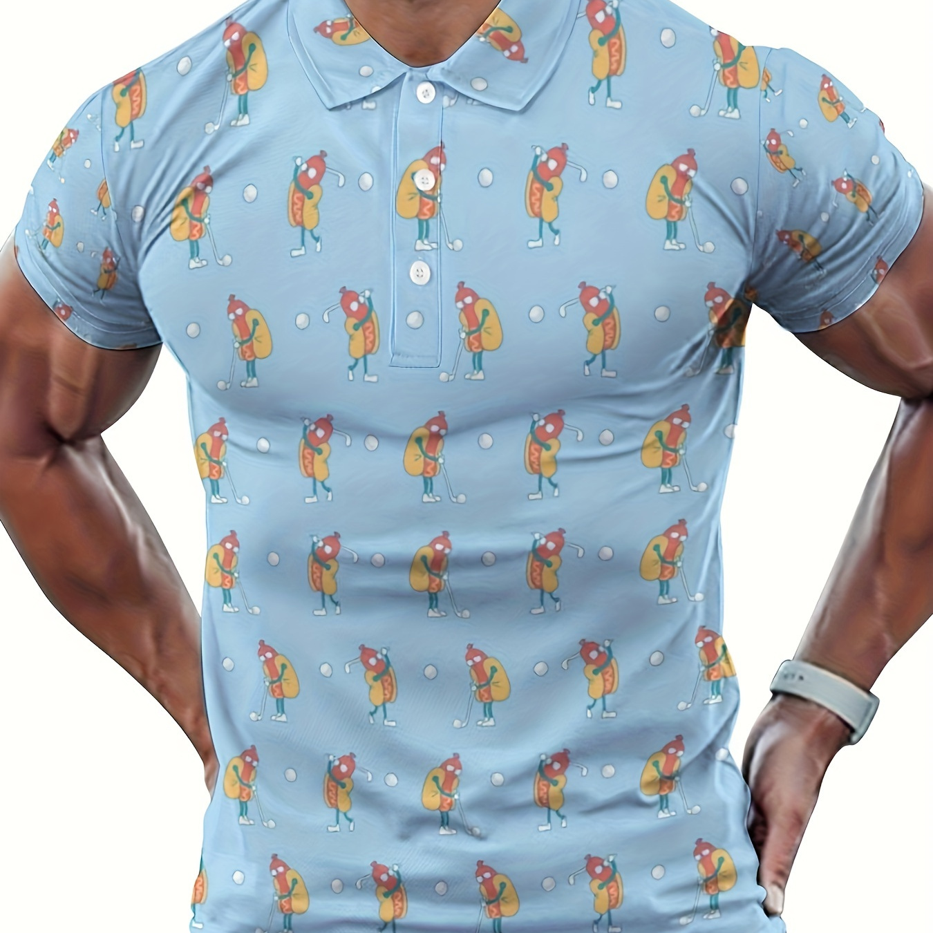 

Mens Golf Shirt Polo Shirts Short Sleeve Regular Fit Fashion Designed Shirt Hot Dog Pattern