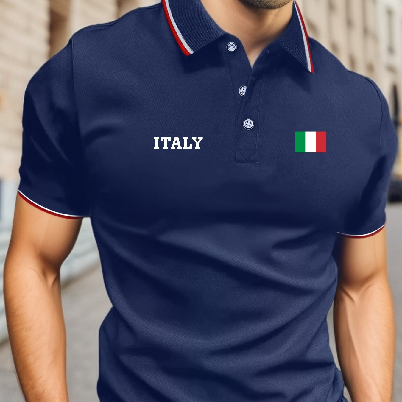 

Italy & Flag Symmetrical Distribution Print Short Sleeve Summer Men's Comfortable And Breathable Regular Fit Case Golf T-shirt, Button Lapel Paul Shirt For Men Daily Wear