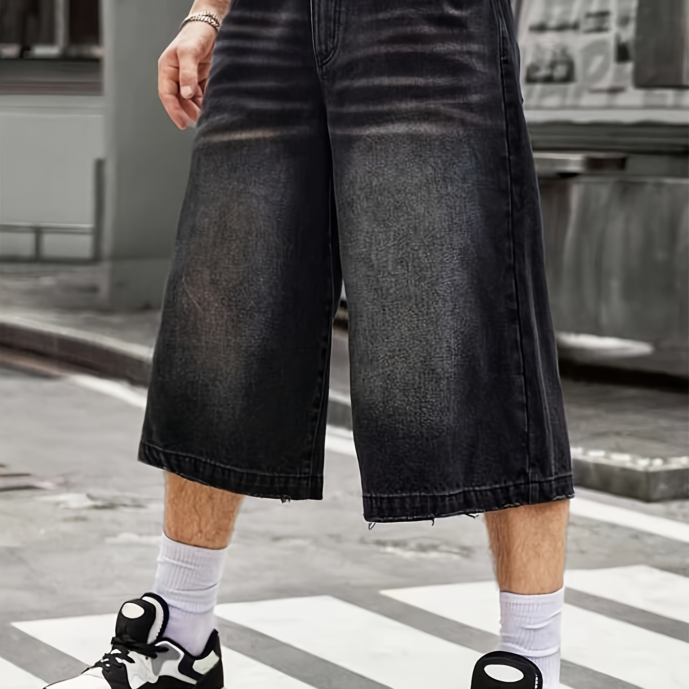 

Solid Wide Leg Denim Shorts For Men, Leisure Stylish Jeans For Males, Daily Life