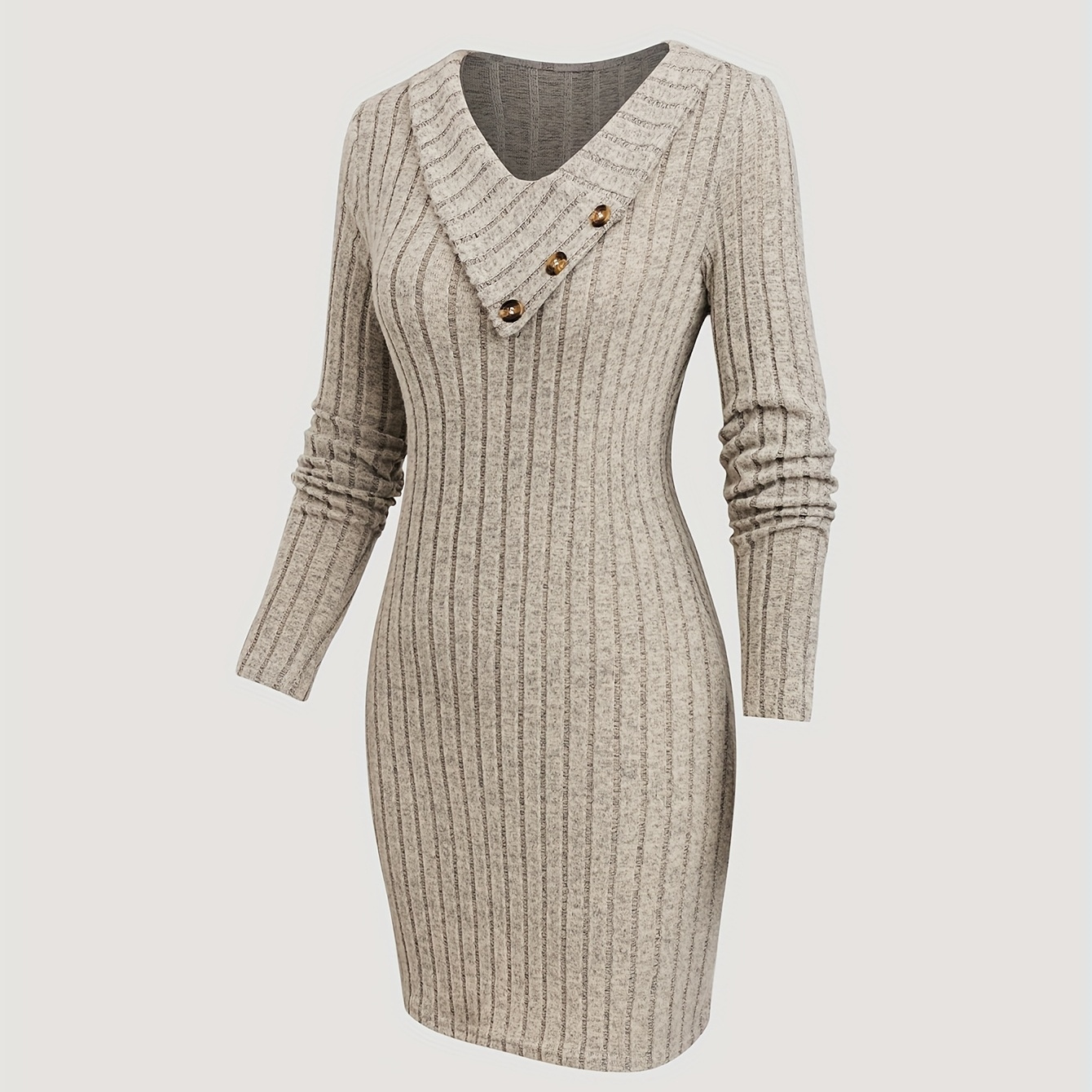 

Robe moulante en pour femme, couleur unie, col en V avec boutons , 100% polyester, automne/hiver, poids de 200g/m²