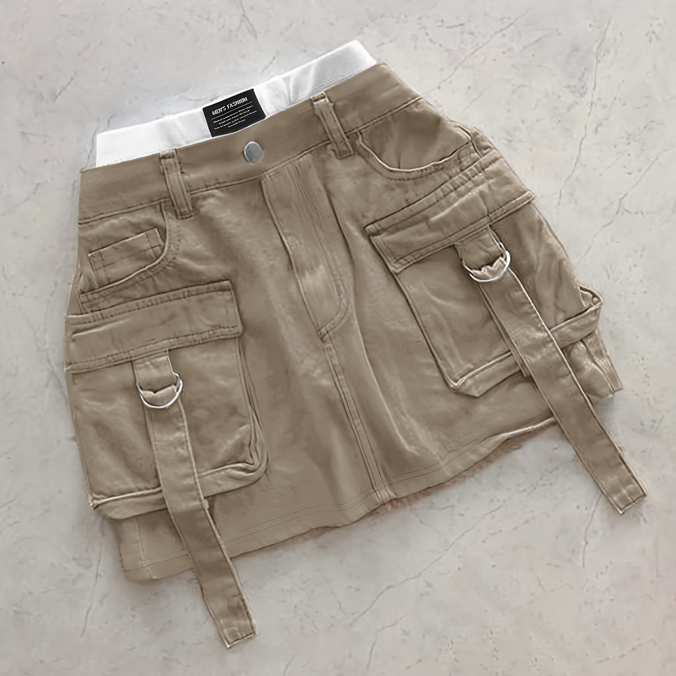 TEMU Fashion Solid Color Pocket Casual High-waist Spliced Waist Slim Mini Skirt