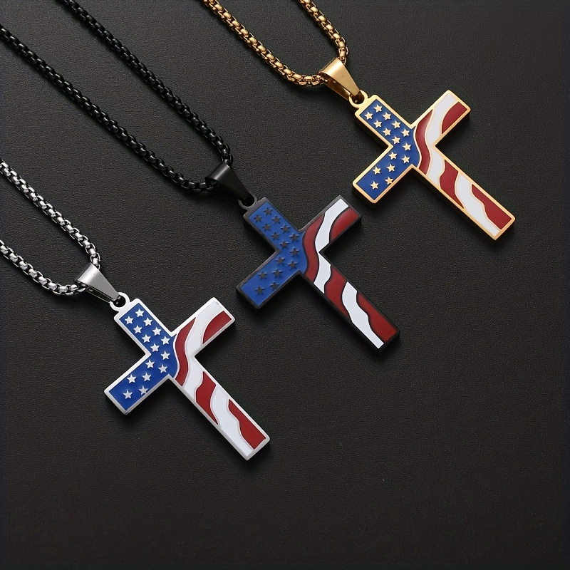 

1pc Color Matching National Flag Necklace Trendy Men's European And American Personality Cross Pendant 18 Gold Plated Jewelry
