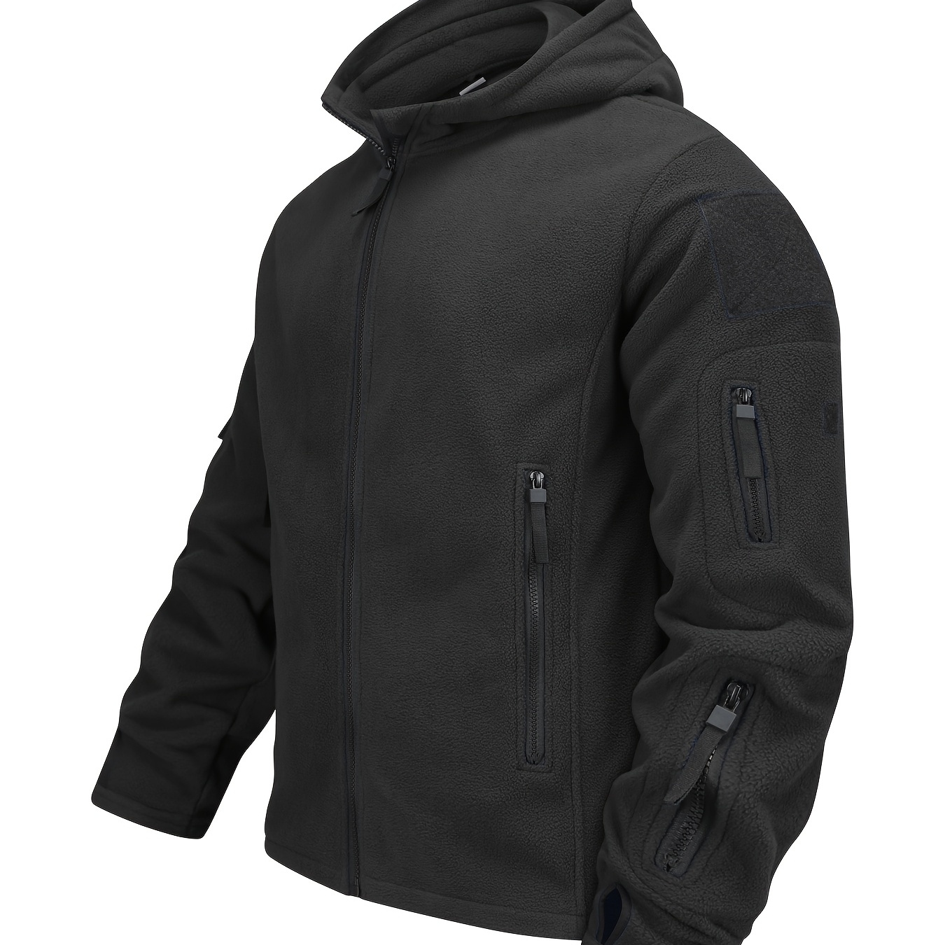 

Veste unie pour homme avec poches zippées, fermeture éclair active, manches longues chaudes, vêtements d'extérieur à capuche pour les activités de en hiver