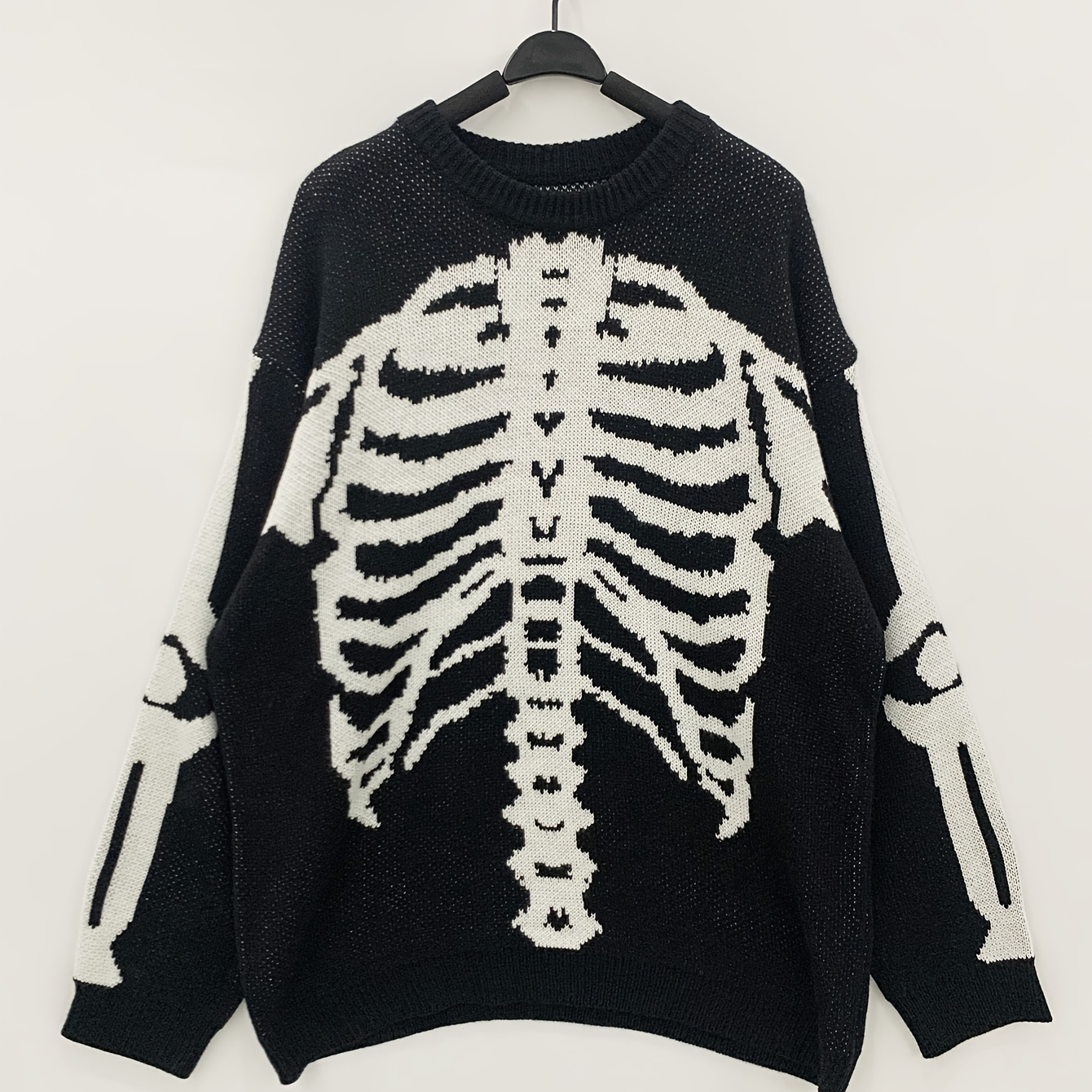 

Halloween Plus Size Men's Casual Sweater, Elastic Fashion Skeleton Print Long-sleeved Crew Neck Knit Pullover Sweater Jumper Tops, Best Sellers