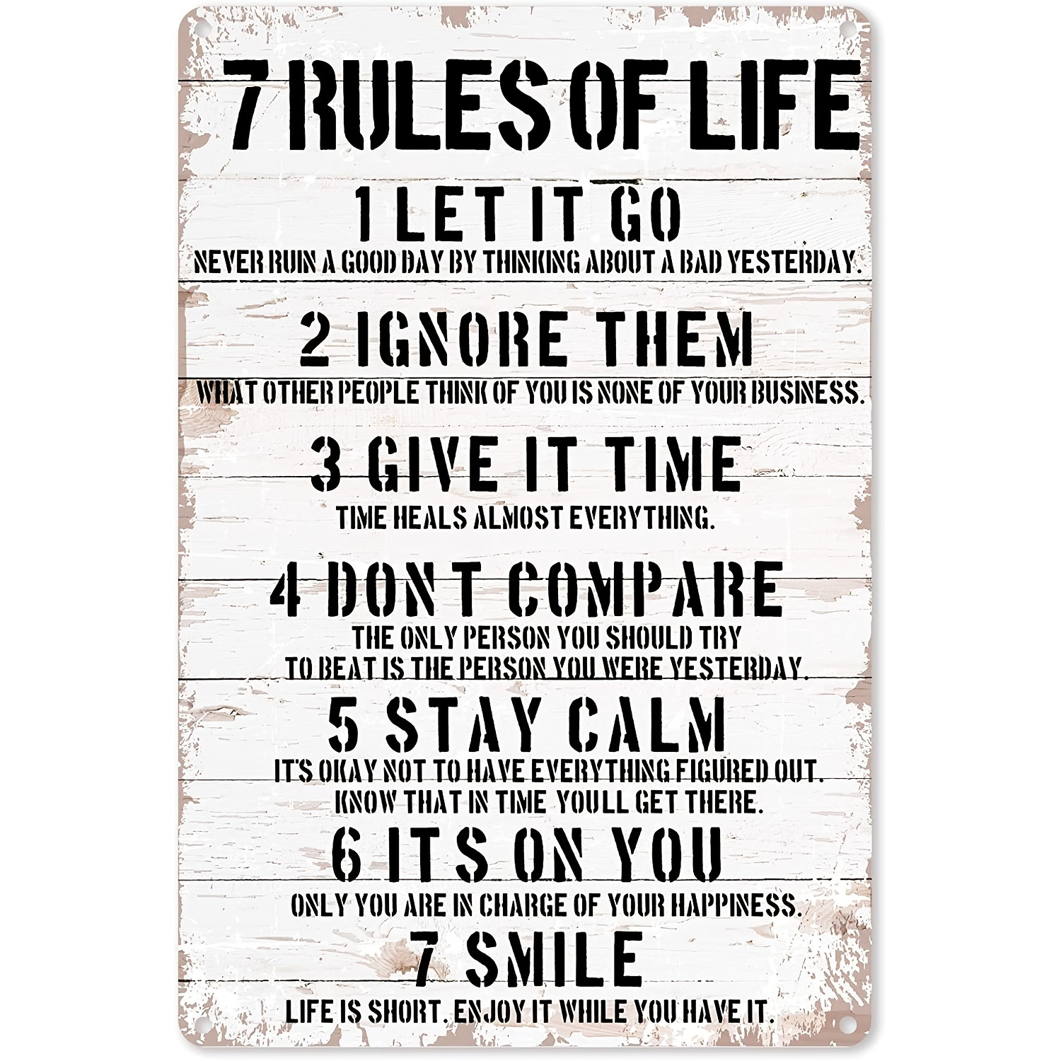

1pc, 7 Rules Of Life Motivational Quote Metal Tin Sign - Vintage Wall Decor For Office, Home, Classroom - Perfect Birthday, Thanksgiving, Christmas Gift