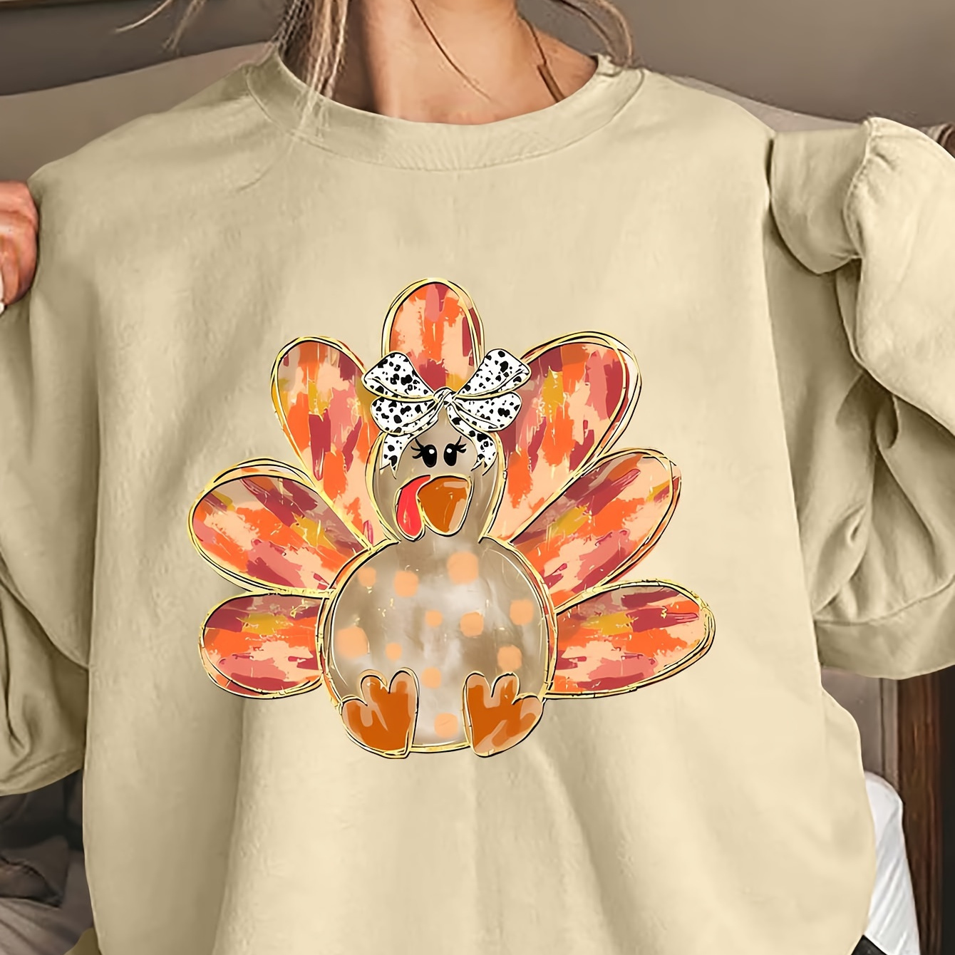 

Turkey Sweatshirt For Women - Polyester, Round , For Fall &