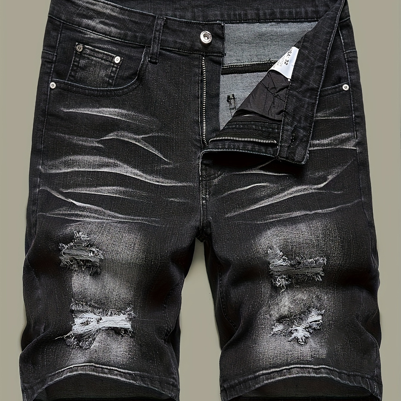 

Men's Casual Slim Fit Denim Shorts, Distressed Ripped Design, Stretchable Regular Black Jeans, Summer Fashion, Bermuda Shorts