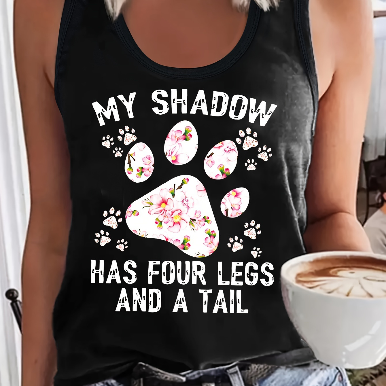 

Paw & Letter Print Tank Top, Sleeveless Casual Top For Summer & Spring, Women's Clothing