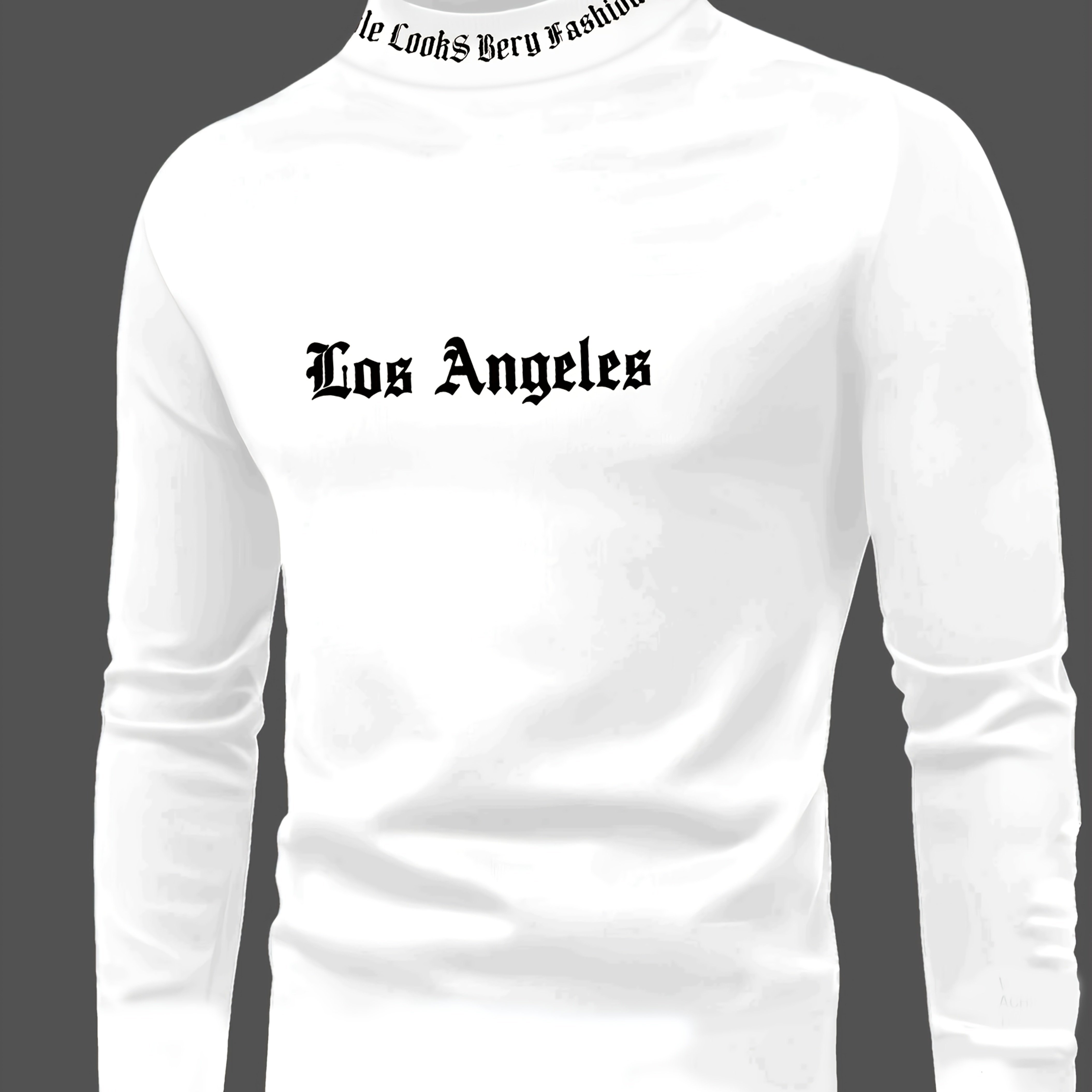 

T-Shirt à Manches Longues pour Hommes de Los Angeles - Coupe Slim, Col Haut, Mélange de Polyester Extensible, Lavable en Machine, Style Décontracté avec l'Imprimé " La