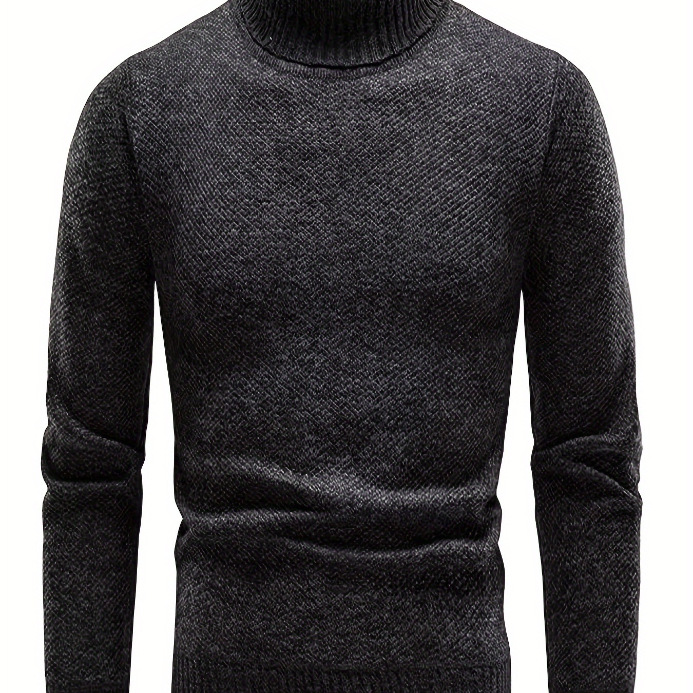 

1pc Men's Casual Polyester Turtleneck Sweater - Fall/winter Knit Pullover With Rib-knit , Slight Stretch, Regular Fit, Long Sleeve, Solid Color,