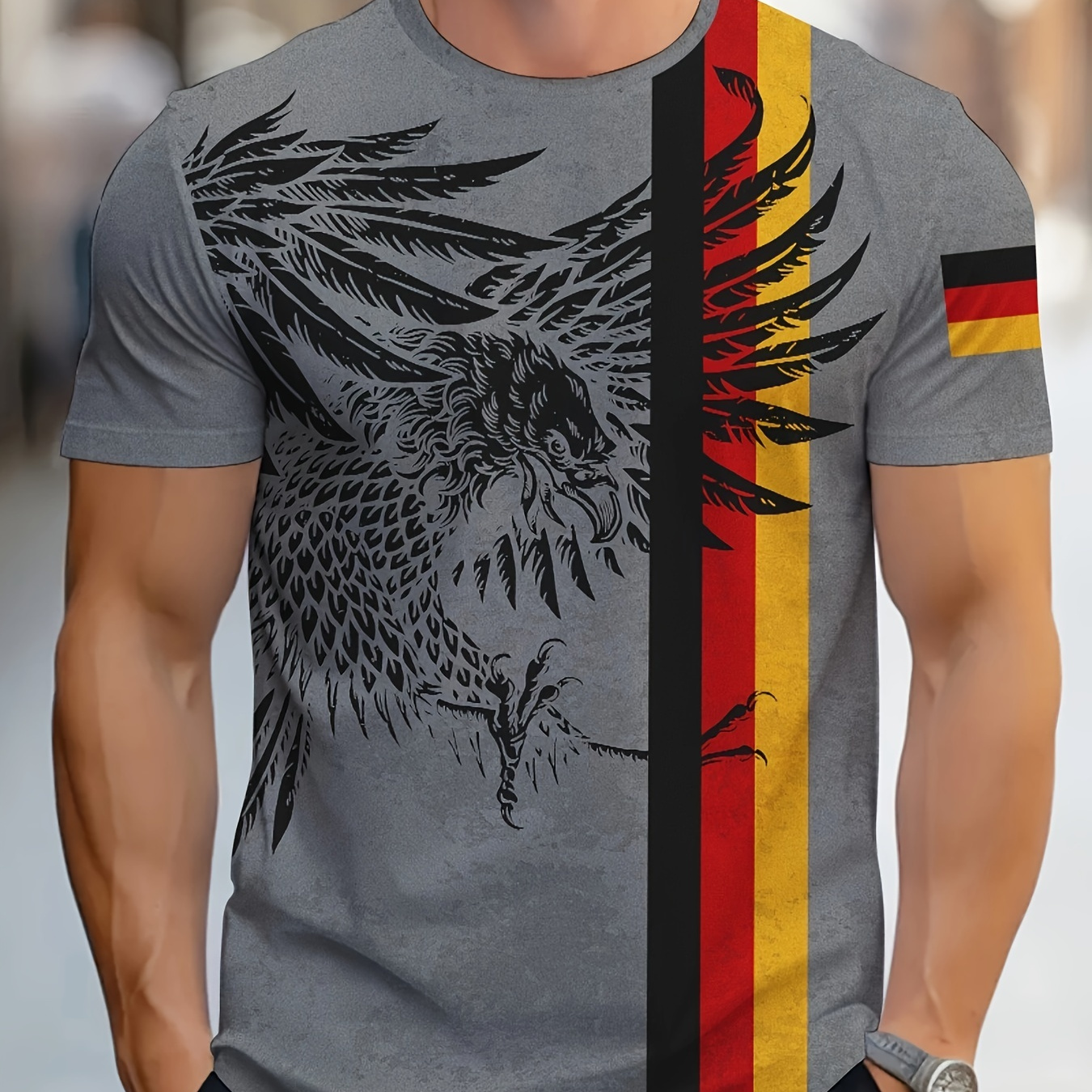 

Men's Eagle Graphic Print T-shirt, Short Sleeve Crew Neck Tee, Men's Clothing For Summer Outdoor