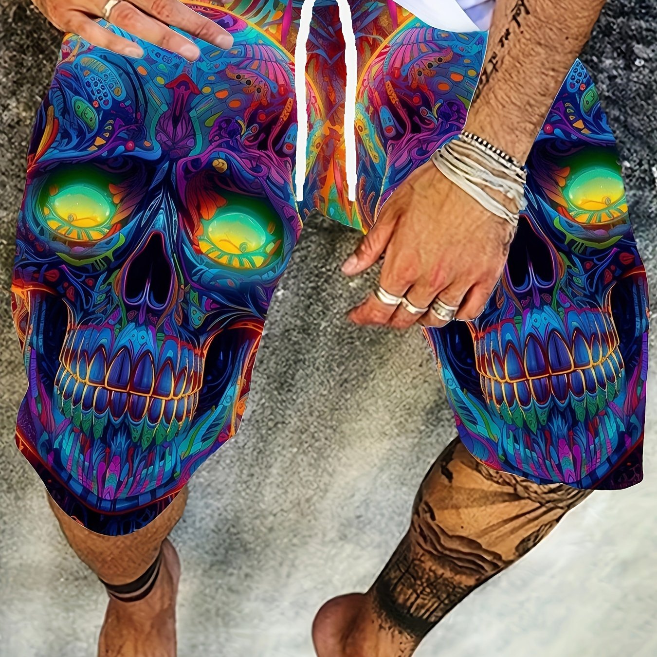 

Novelty Heads Digital Print Men's Summer Drawstring Shorts For Outdoor Street, Men's Beach Shorts