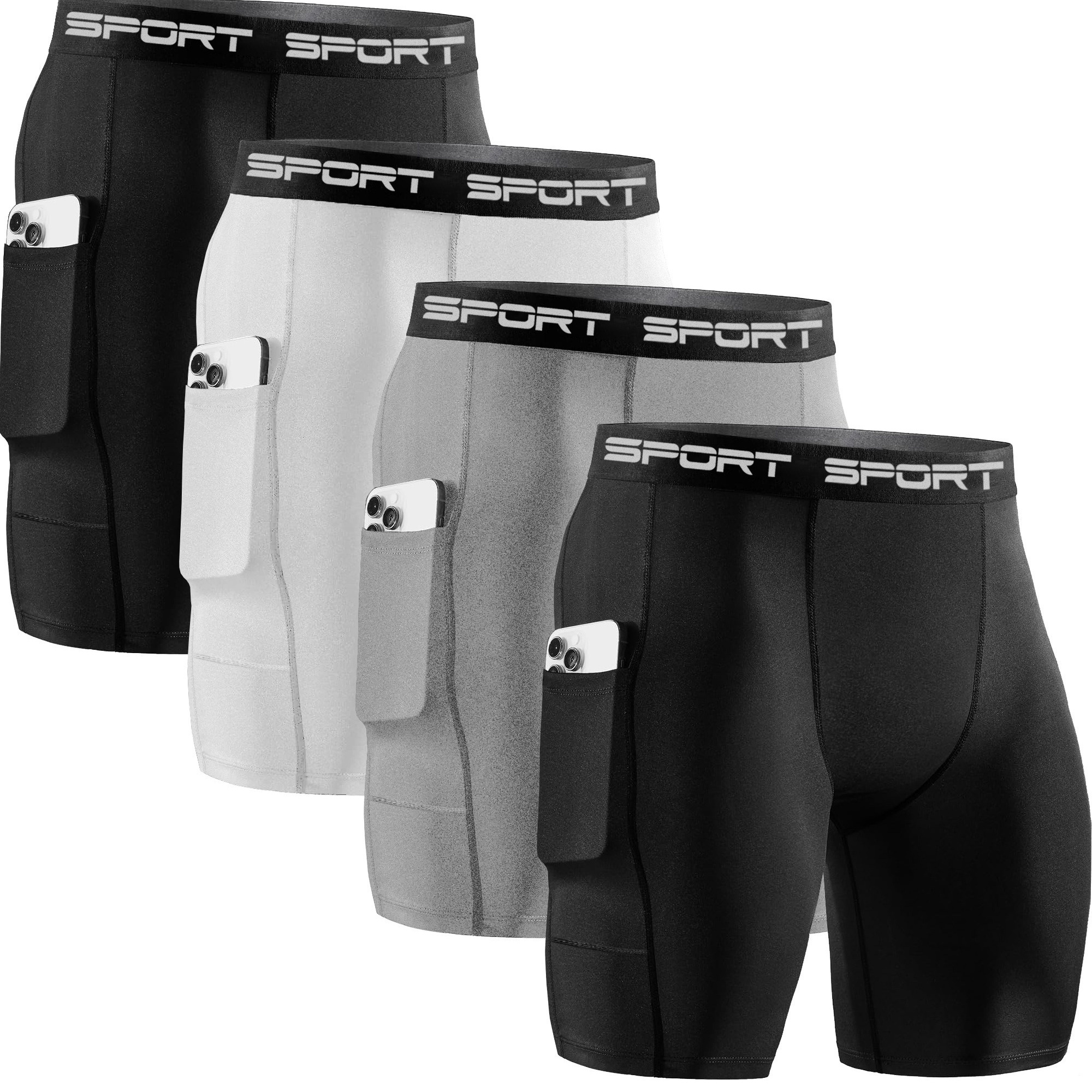 

4pcs Men' Shorts Men's Letter Sports Running Five-point Shorts Men's High Basketball Training Tight Pants